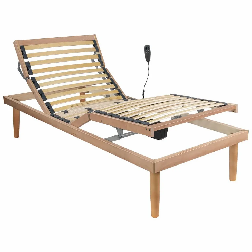 Comprarredo Rete ortopedica elettrica motorizzata in legno di faggio naturale con regolatori di portanza, due motori indipendenti, batteria di emergenza e telecomando, singola 80x190