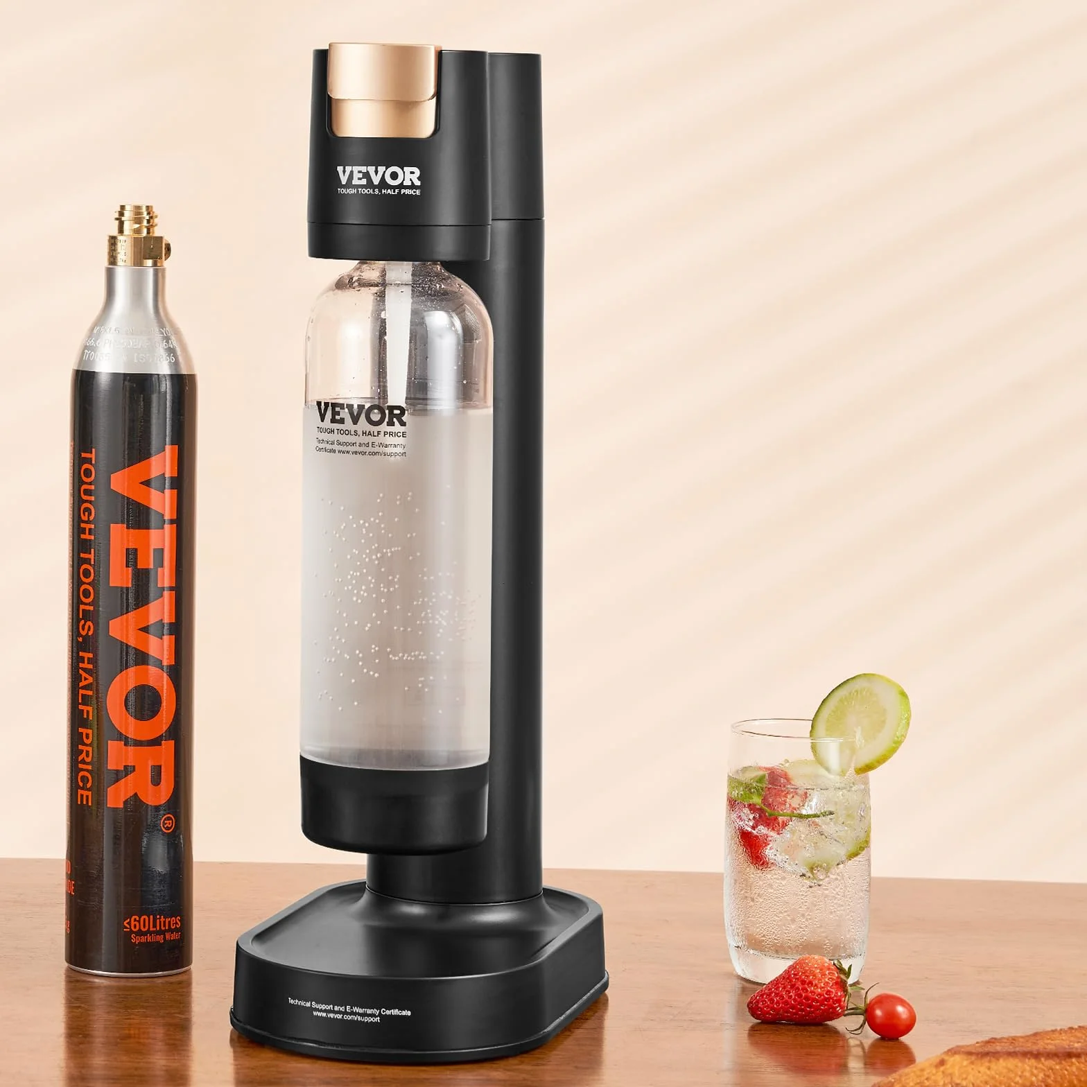 VEVOR Macchina Acqua Gassata, Macchina Acqua Gassata Soda per Carbonatazione Domestica con Bottiglia in PET da 1 Litro Senza BPA, 1 Bombola di CO2 Compatibile con Bombola di CO2 Avvitata da 60 Litri
