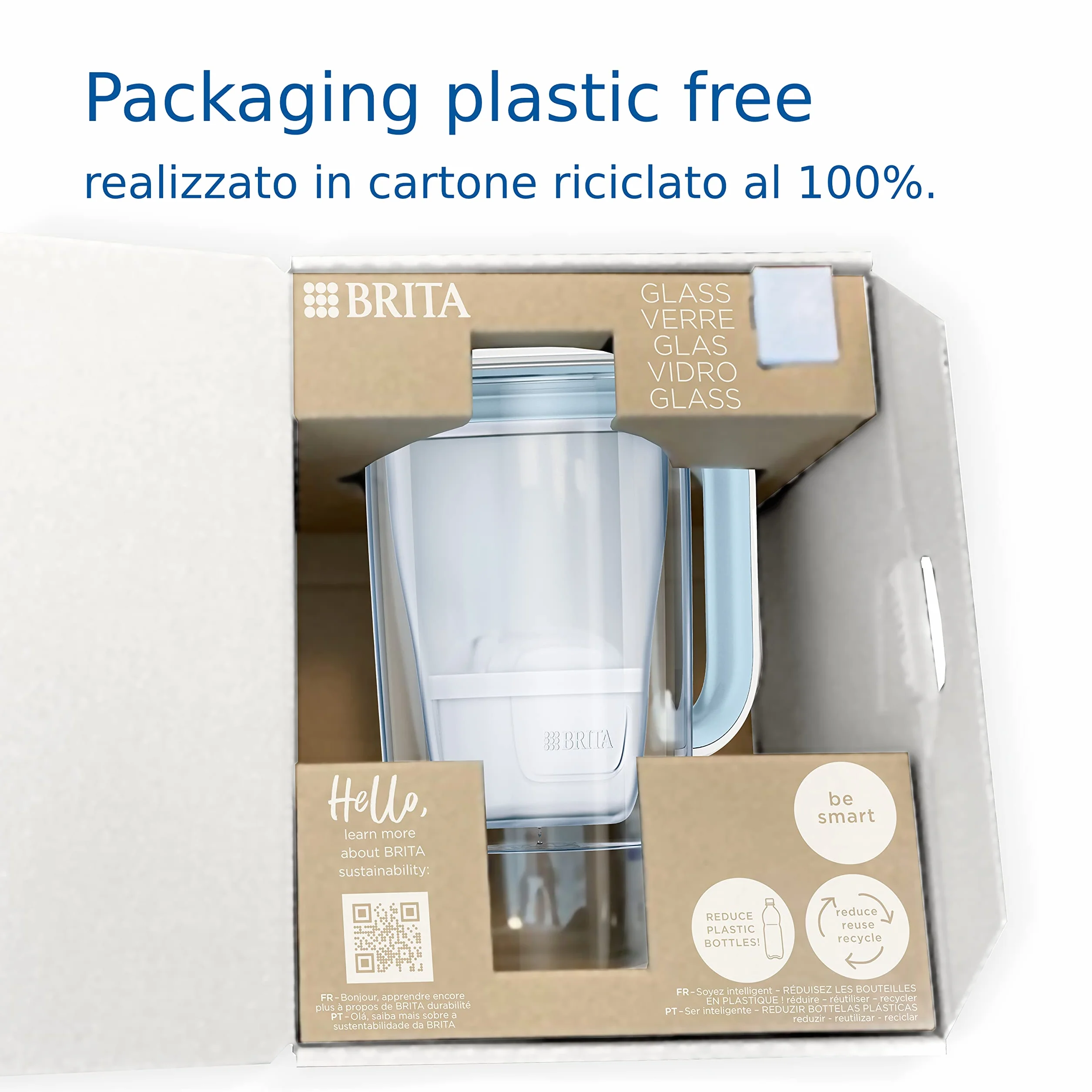 BRITA Caraffa filtrante vetro 2.5L con filtro MAXTRA PRO All-in-1 riduce cloro calcare PFAS metalli