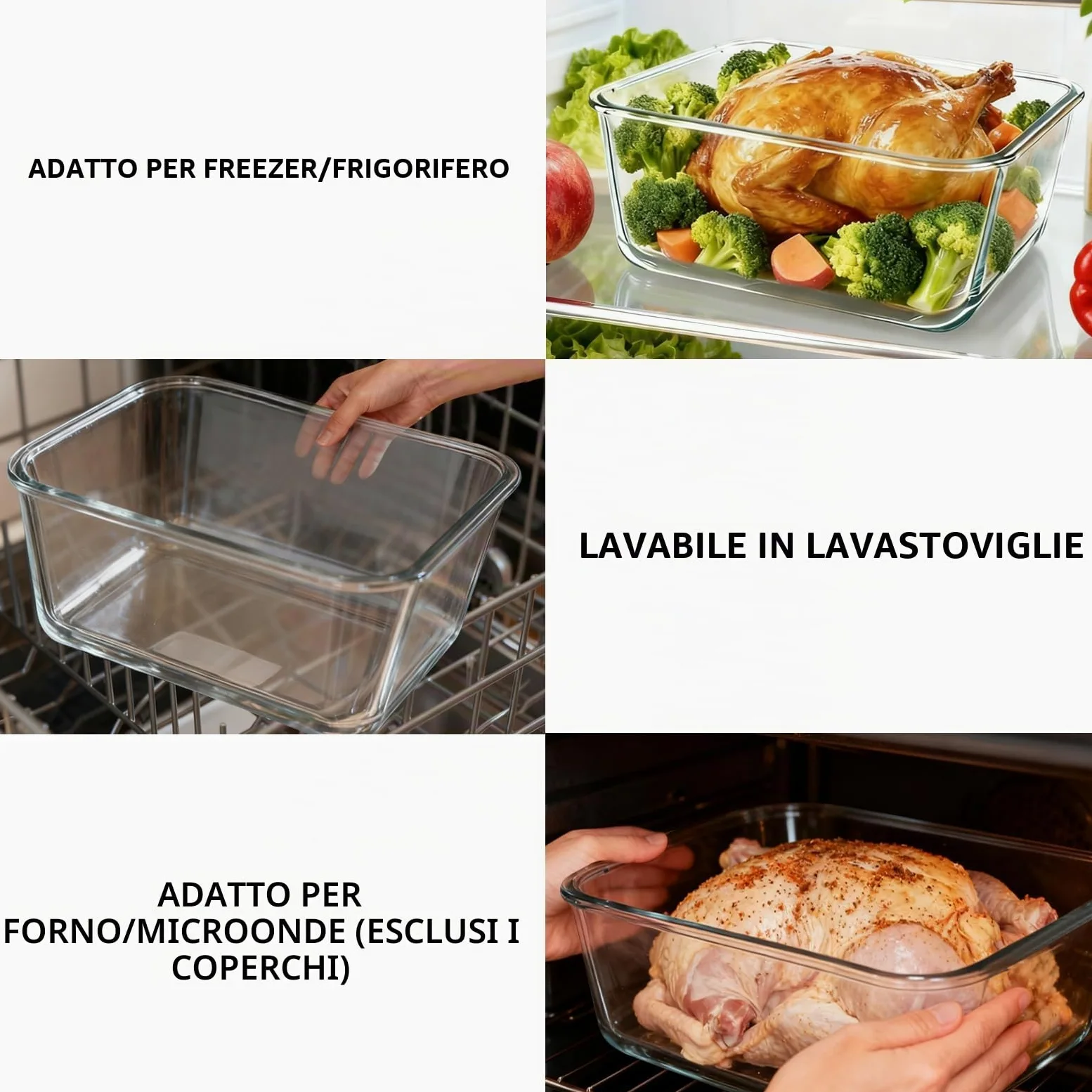Grandi contenitori in vetro con coperchi, grandi contenitori per alimenti per marinata per rosticceria, pollo, preparazione di tacchino, anguria, potluck, XL XL extra large, contenitori ermetici per