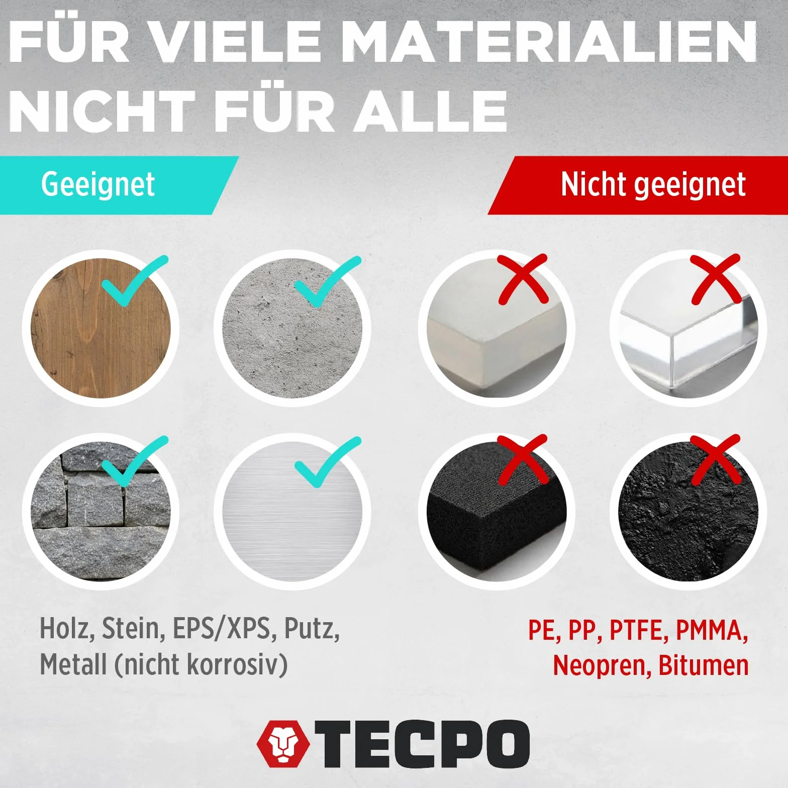 TECPO Colla di montaggio Fix Power 480 g 8 pezzi universale 200 kg 10 cm² per pannelli acustici polistirolo
