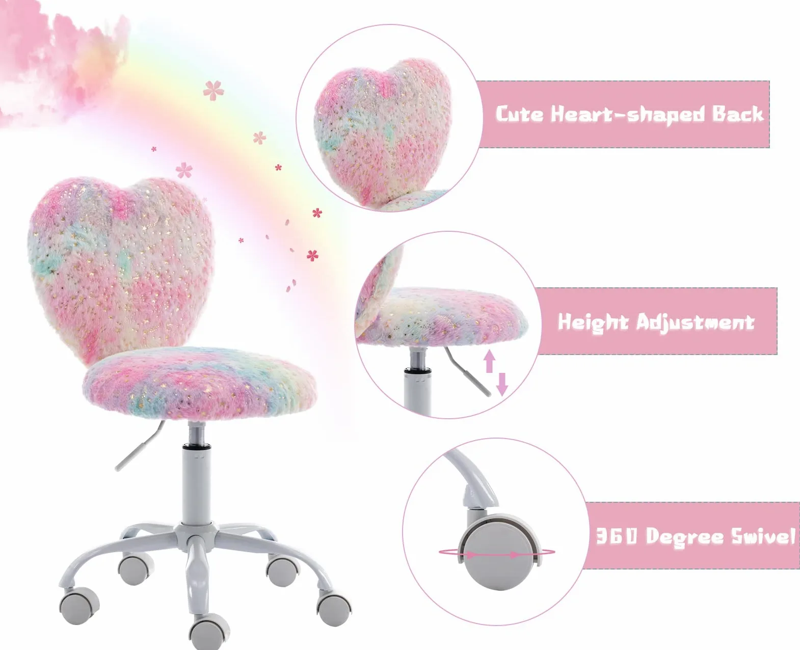 Wahson Sedia per Bambini, Sedia da Studio Regolabile in Altezza, Sedia Girevole Colorata per Cameretta/Ragazze