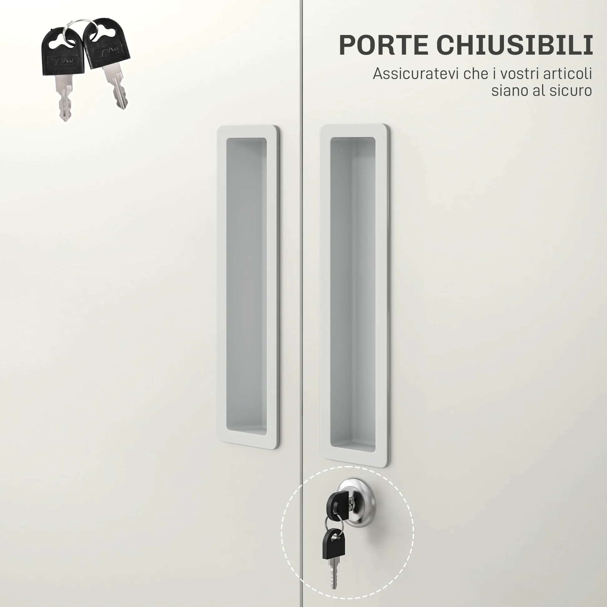 HOMCOM Armadio Ufficio a 5 Livelli con 4 Ripiani Regolabili, Armadio in Metallo Portadocumenti con 2 Ante, Serratura e 2 Chiavi, 80x40x180 cm, Bianco