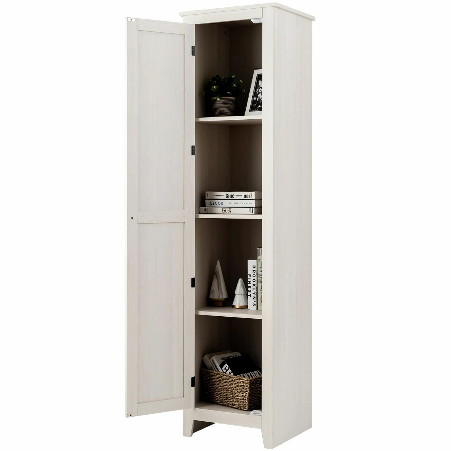 GIANTEX Armadietto alto da 183 cm, armadio stretto per bagno con 1 porta e 4 ripiani, armadio per la conservazione per cucina, soggiorno e bagno, armadio da cucina indipendente (Bianco)