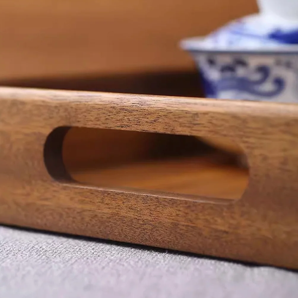 Wooden Serving Tray - Walnut Tea Tray for Afternoon Tea Rustic Home Decor Solid Wood Dining Tray for Restaurant Service & TV Use Versatile Food Platter (A)
