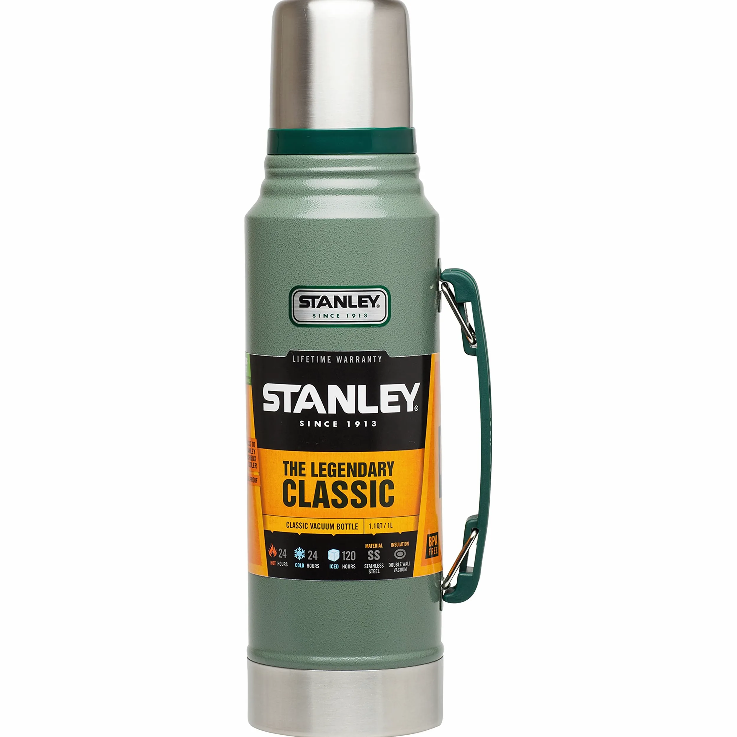 Stanley Classic Legendary Bottle 1L Hammertone Green - Borraccia Termica 1 Litro in Acciaio Inox & Classic Legendary Food Jar 0,4L / 14OZ Hammertone Green – Thermos per Alimenti in Acciaio