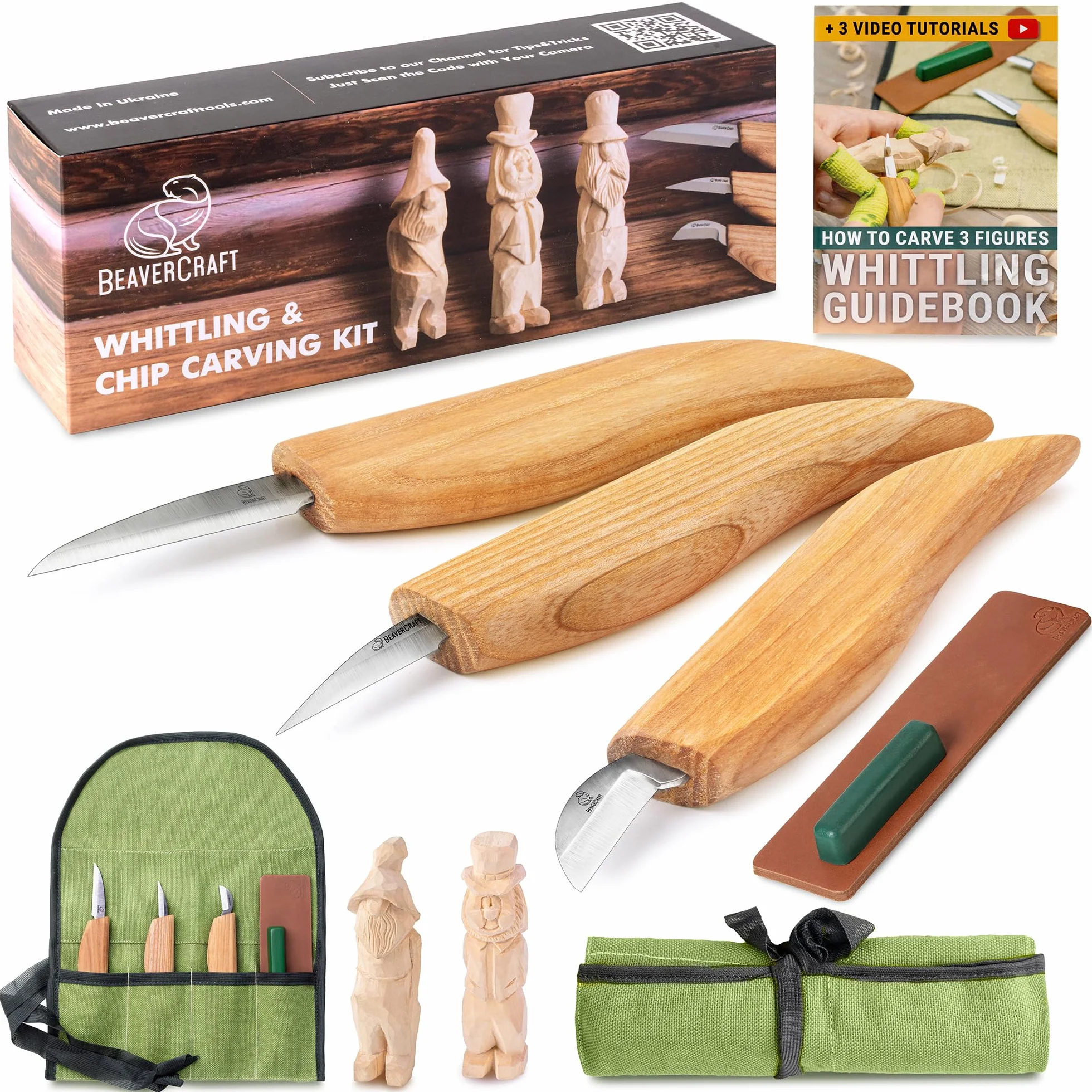 BeaverCraft S15 - Kit per intaglio del legno, set di strumenti per intaglio del legno, kit di coltelli da intaglio, set di coltelli da intaglio, per principianti