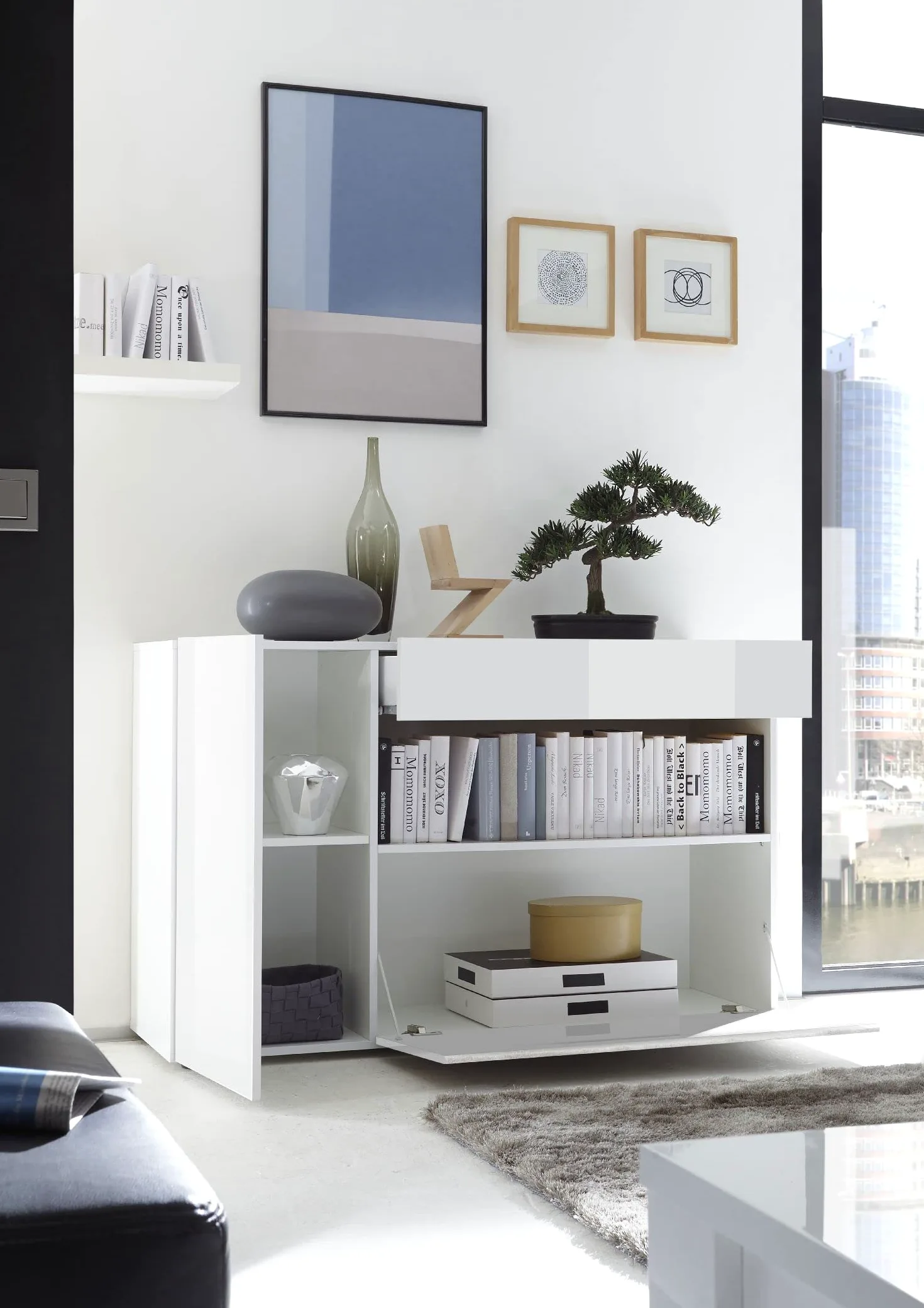 Web Convenienza Mobile Ingresso Moderno - Made in Italy - Collezione Nice - Mobiletto Contenitore con Struttura Bianca per Soggiorno (Bianco)
