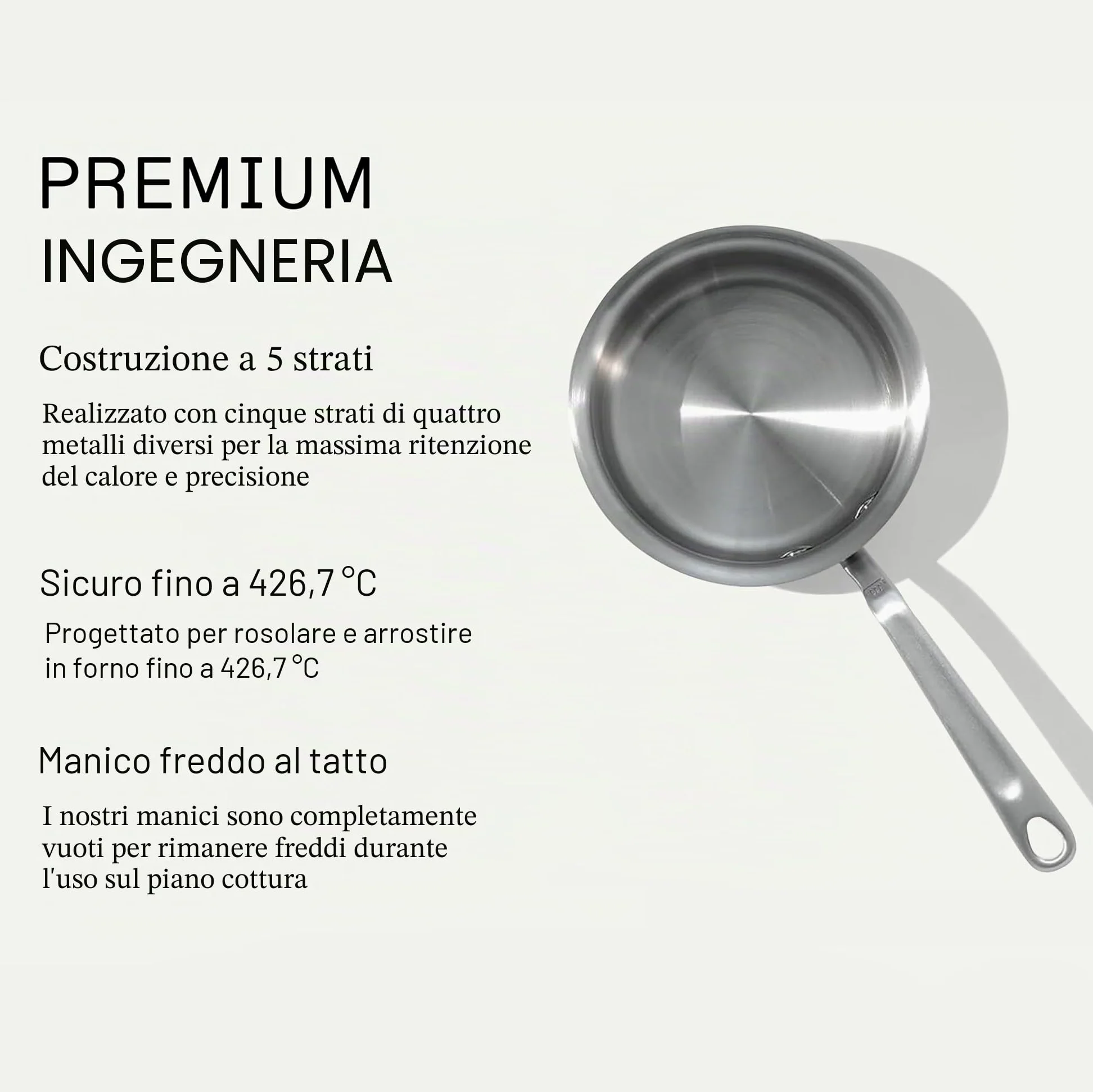 Made In Cookware - Scaldaburro in acciaio inossidabile da 3/4 Quarti - Prodotto in Italia - Rivestimento in acciaio inossidabile a 5 strati - Pentole professionali - Compatibile con induzione