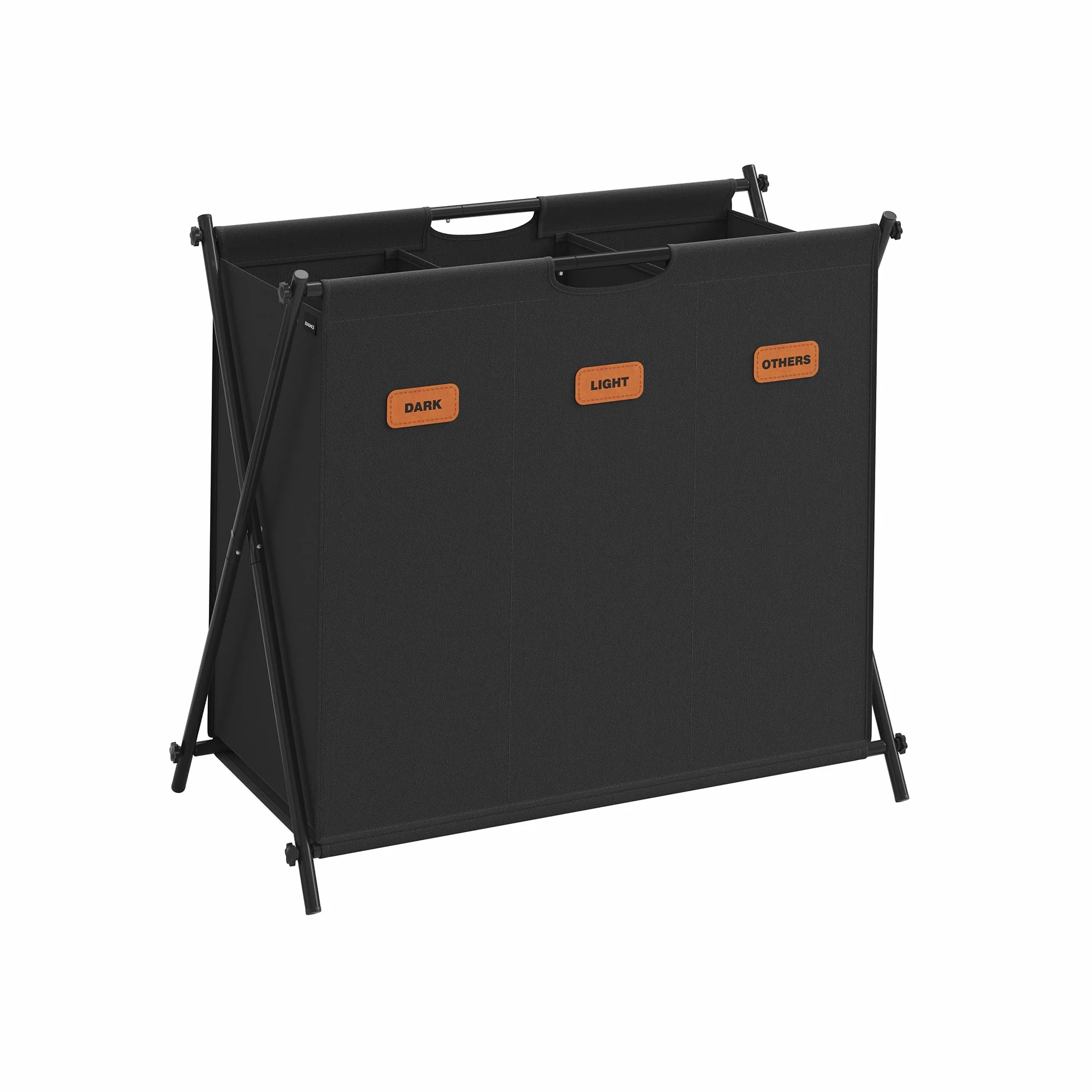 SONGMICS Cesto Portabiancheria, Porta Biancheria Sporca da 135 L, 3 Scomparti, Struttura Pieghevole a X, con Etichette, per Lavanderia Bagno Camera da Letto, Nero Inchiostro LCB130B01