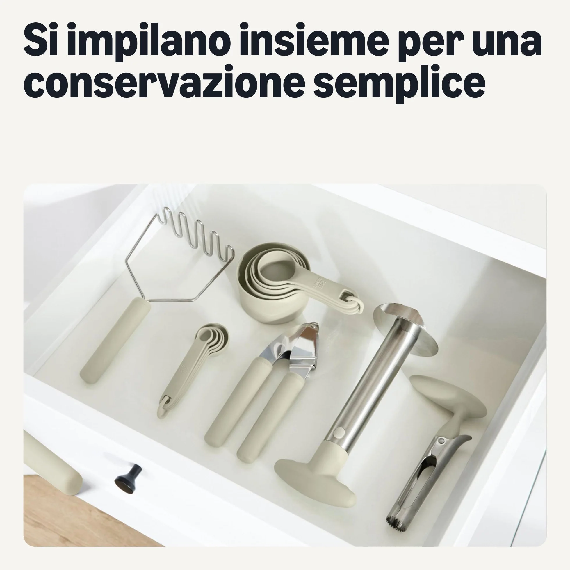 Amazon Basics Misurini e Cucchiai Dosatori, Set di 10 Pezzi, Lavabili in Lavastoviglie, Grigio Lino