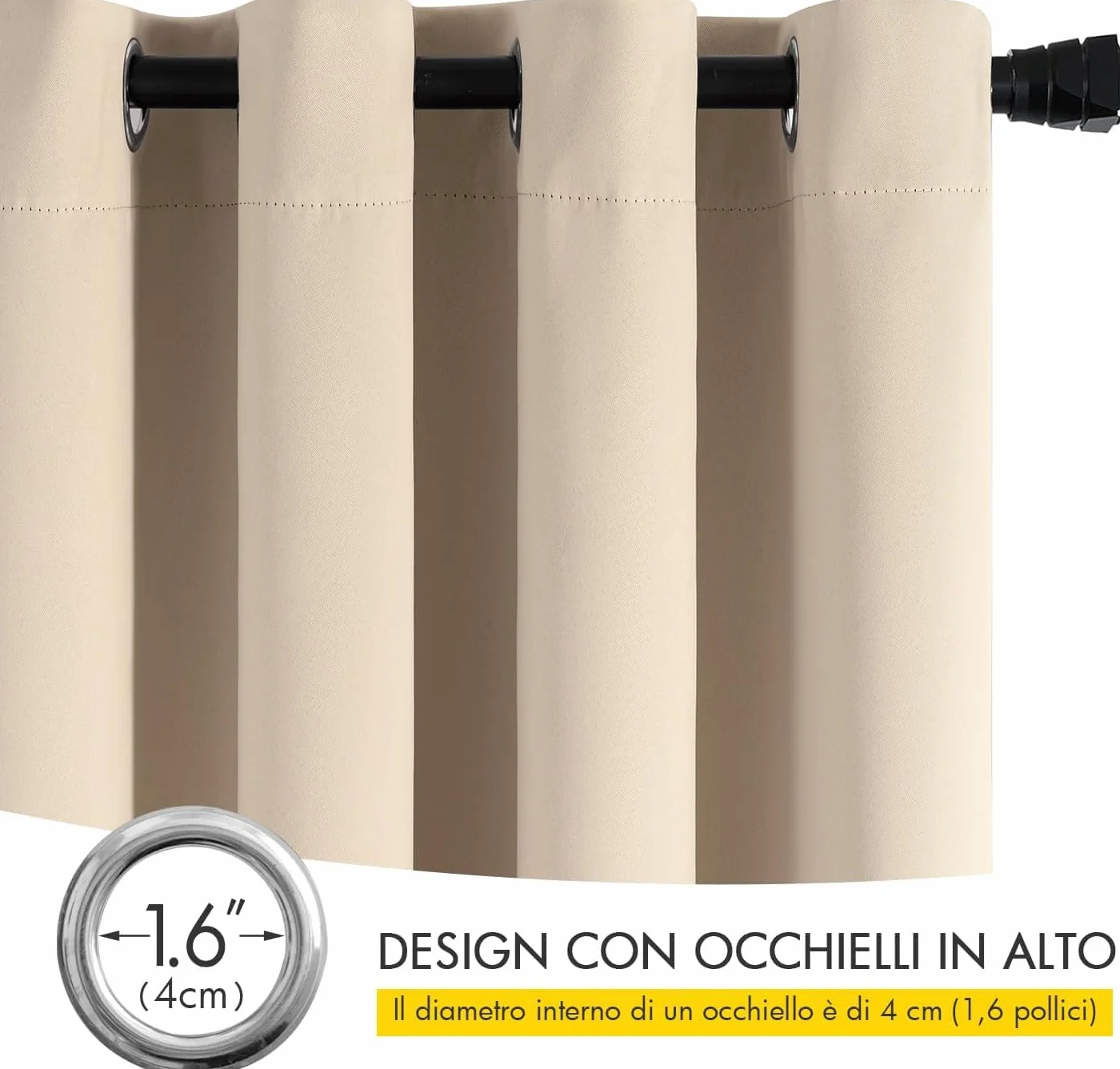 MIULEE Tende Oscuranti per Interni 2 Pezzi 140x260 CM, Beige Scuro, Tende Termiche Isolanti con Anelli