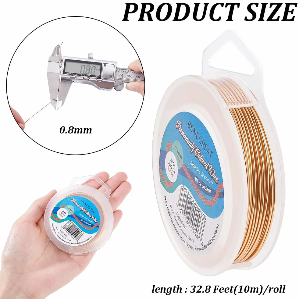 BENECREAT 10m 0.8 mm Filo di Rame Oro Chiaro Cavo Metallico per Bigiotteria