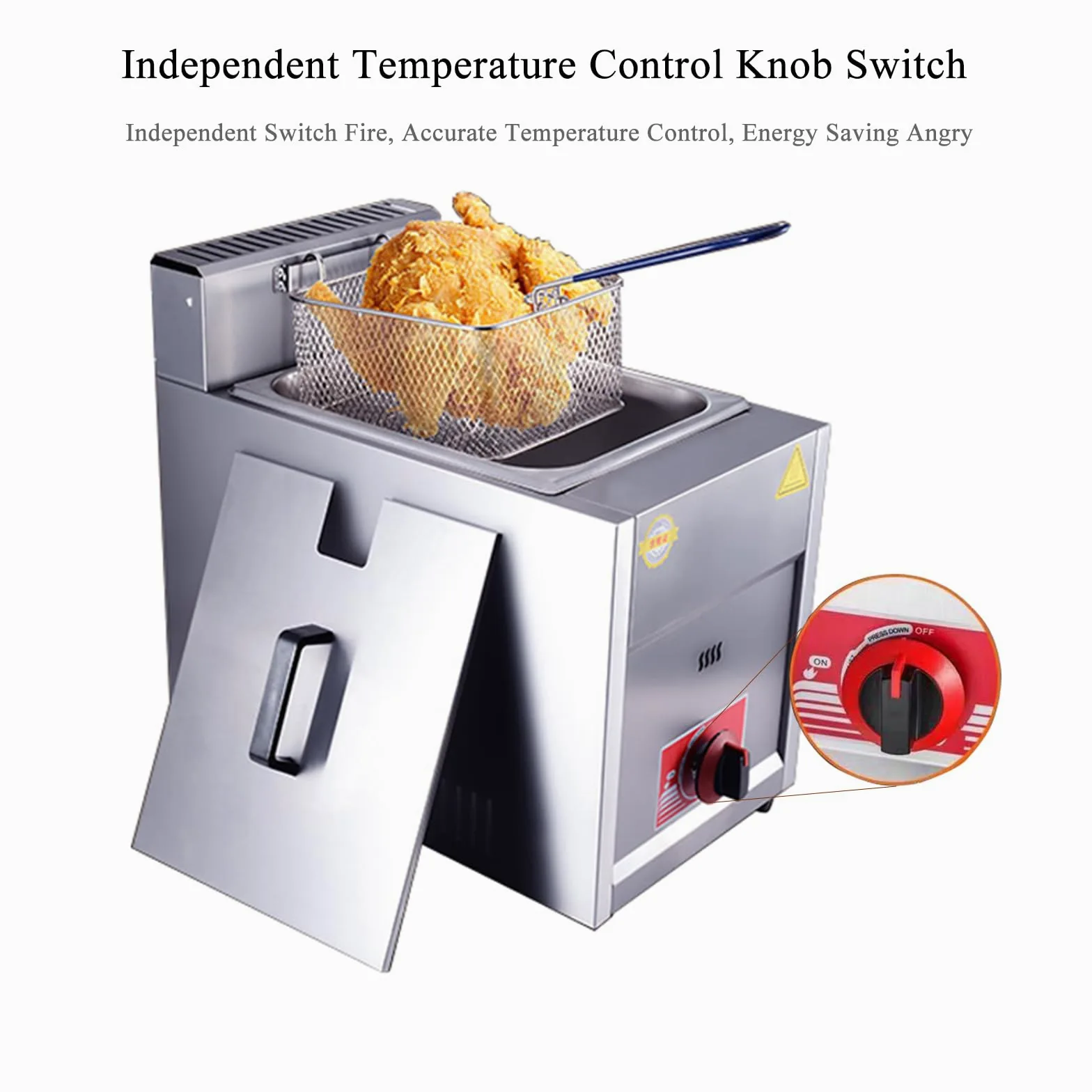 Friggitrice a gas da 6 litri, friggitrice a serbatoio singolo, in acciaio inox, con coperchio e cestello, per patatine fritte domestiche e commerciali