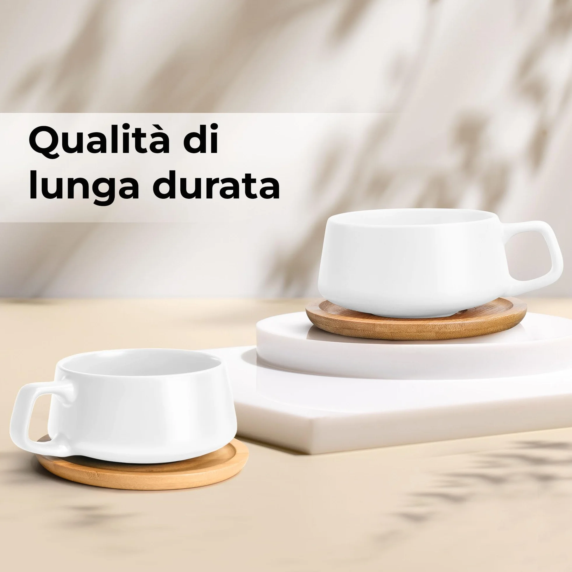 MIAMIO 4 tazze da caffè 320 ml set in gres Luxe Bianco