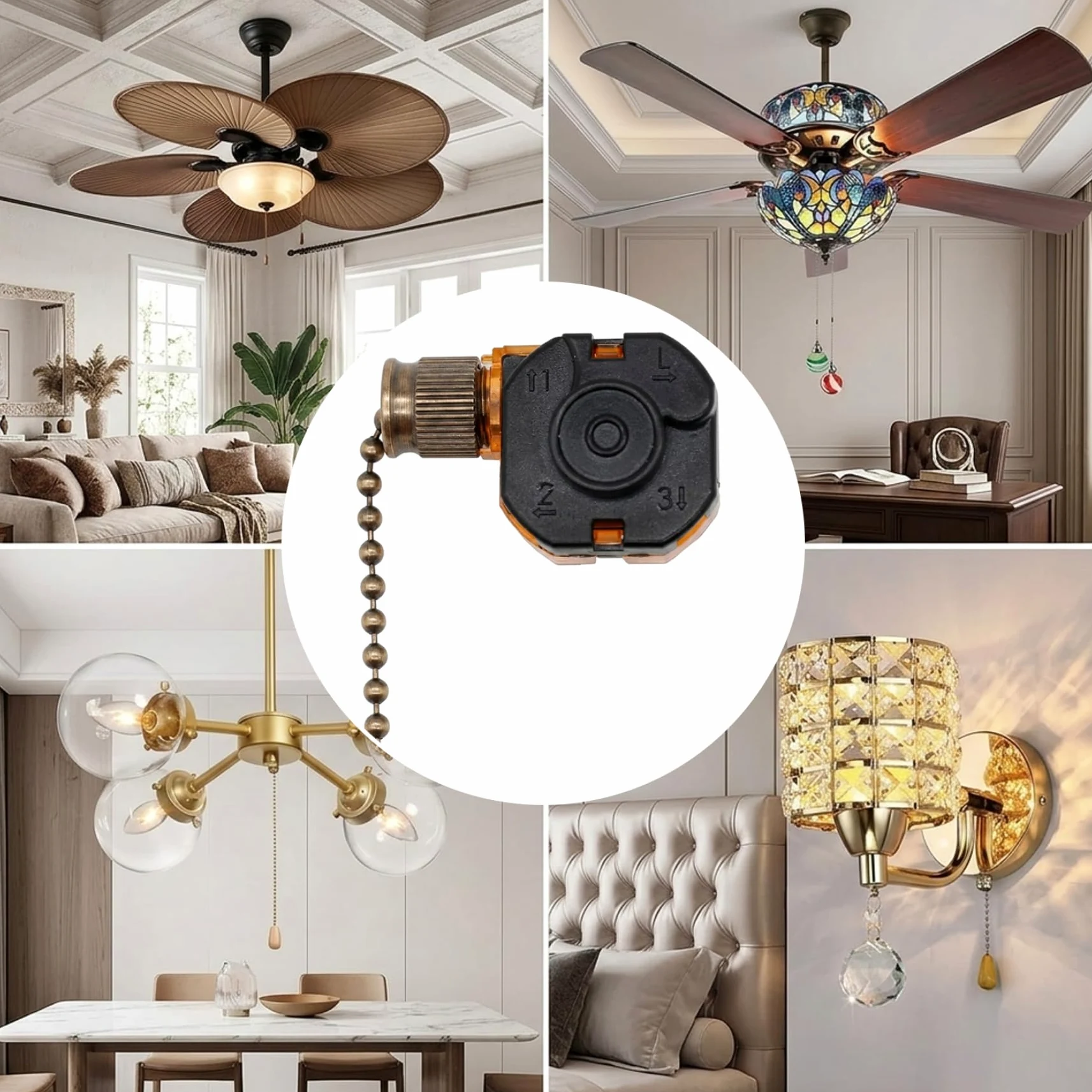 Catene di azionamento per ventilatori a soffitto e luci, interruttore a 3 velocità per ventilatore soffitto, catenella di azionamento in bronzo da 8 cm - catenella di ricambio per ventilatori e