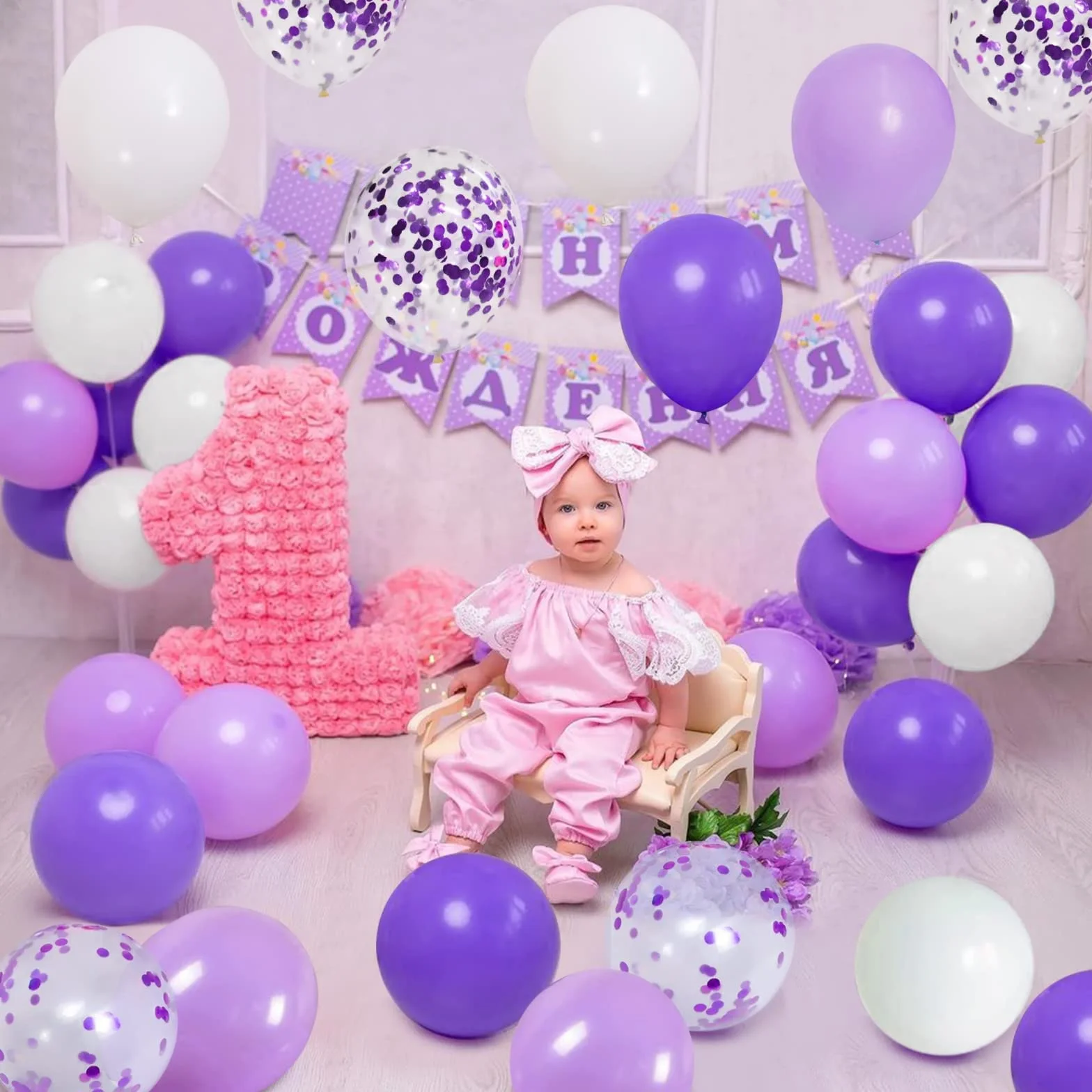 30Pcs Palloncini Viola, 12 Pollici Lilla Confetti Palloncini, Lattice Elio Scuro Lilla e Bianco Palloncini con Compleanno Matrimonio Anniversario Bambini Baby Shower Feste Decorazioni