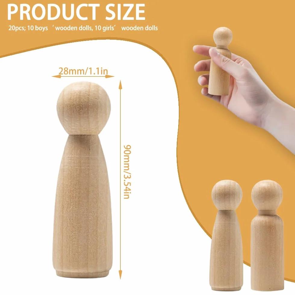 Grandi Bambola in Legno da 90 mm 20 Pezzi Figure in Legno Non Finite Persone di Legno da Dipingere Bambola Gente di Legno Femmina e Maschio per Lavori Fai da Te Decorazioni