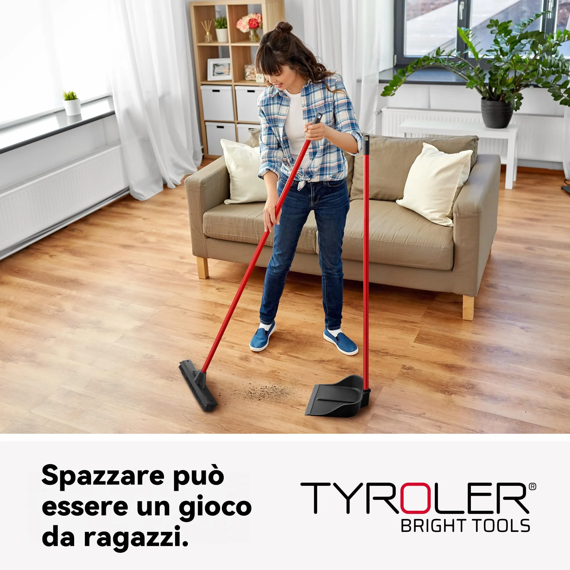 Tyroler Paletta Magica | 100% Gomma Naturale | Manico Antiruggine in Alluminio 105cm | Design da Appoggio | Compatibilità Universale con Scope