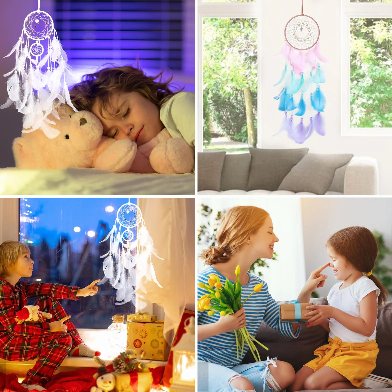 Achiappasogni Fatto a Mano con Piume Colorate, Dream Catcher per Bambini, Decorazione Casa per Ragazze Ragazzi