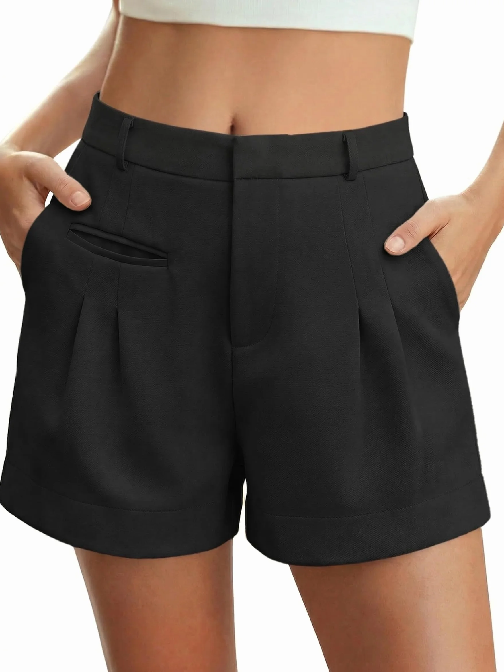 Cicy Bell Pantaloncini estivi da donna, pantaloni corti, a vita alta, con tasche
