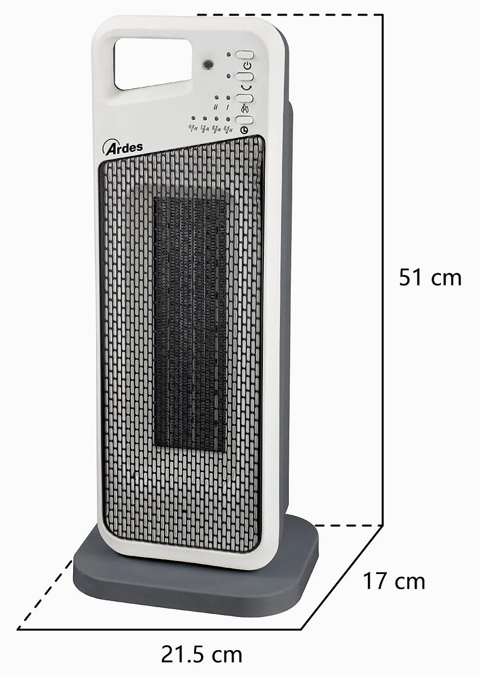 Ardes AR4P12R Handle Termoventilatore Ceramico PTC Oscillante a Torre, 2 Potenze e Telecomando con Display Temperatura, 2000 W, Grigio con Dettagli