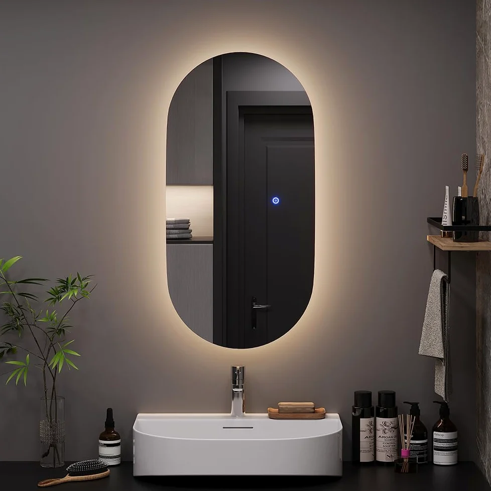 Vicco Specchio bagno Miral, Vetro, 80 x 40 cm con retroilluminazione, per montaggio a parete con illuminazione LED integrata