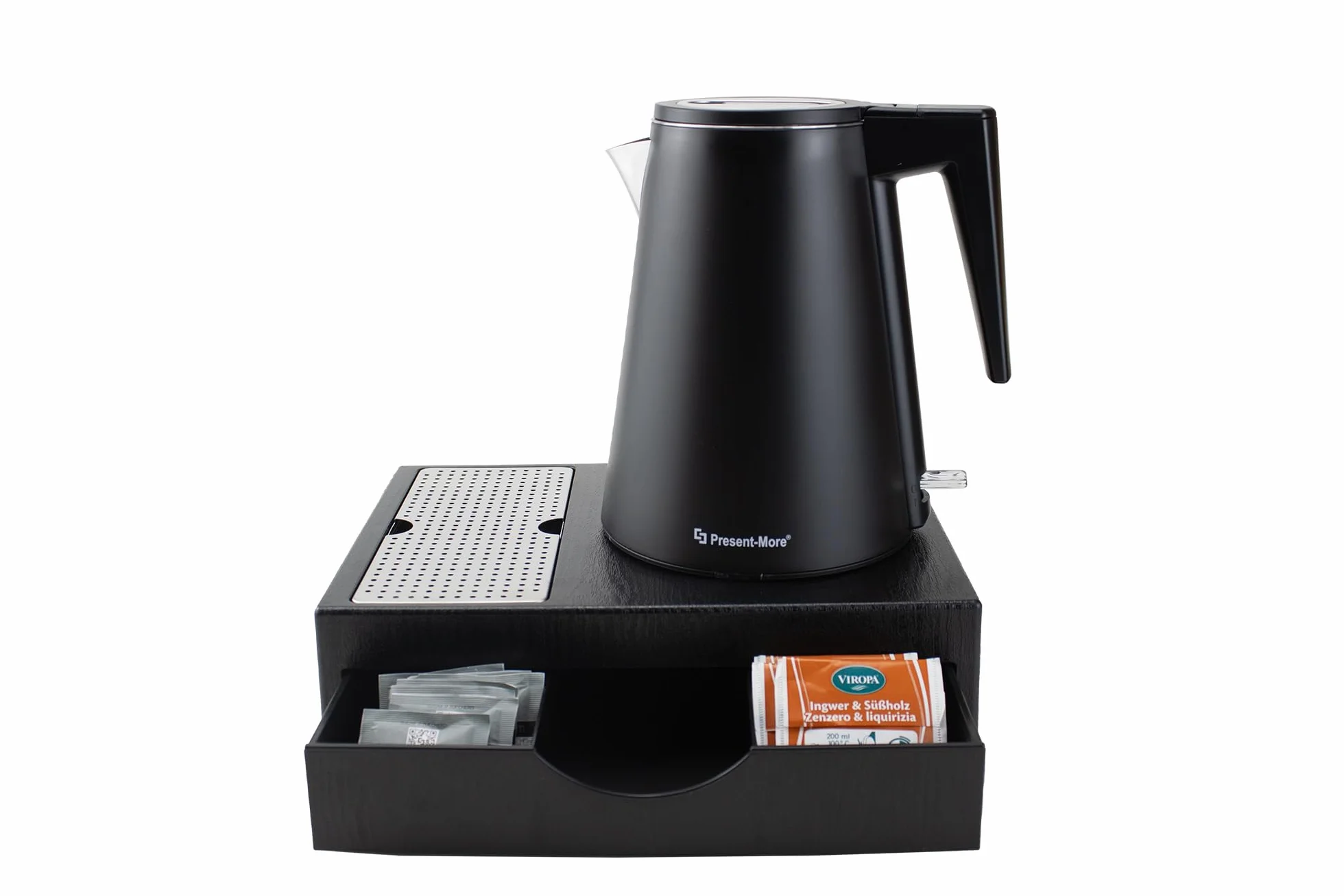 Set Vassoio in ABS Nero con Bollitore 26x19cm 800-1200W per Hotel e B&B