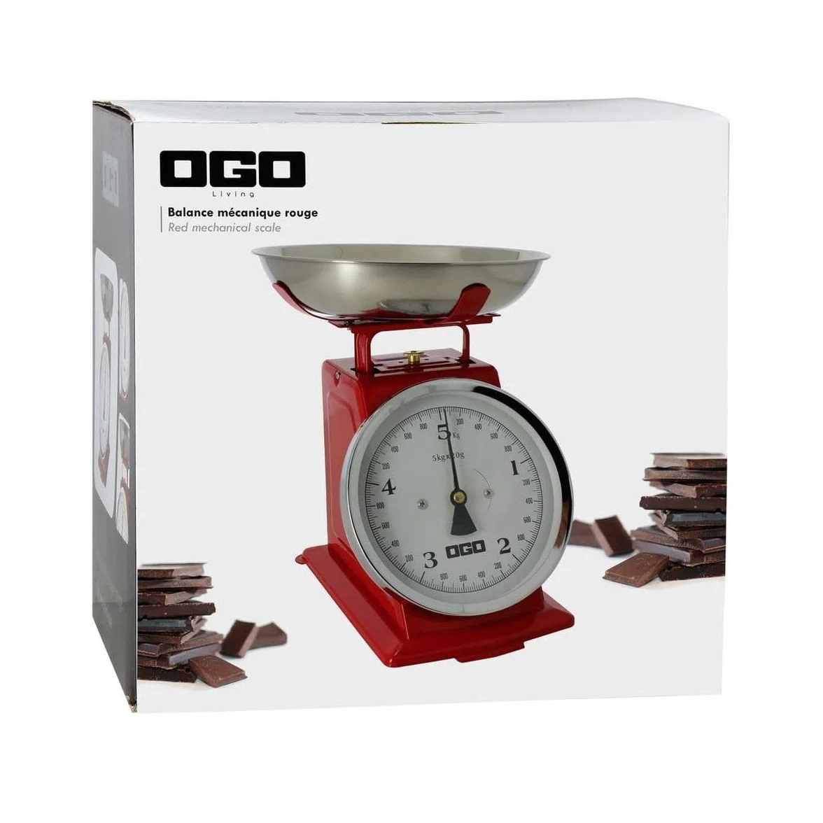 OGO LIVING - bilancia da cucina meccanica - 7915011 - pesa fino a 5 kg, graduazione 20 g - rosso