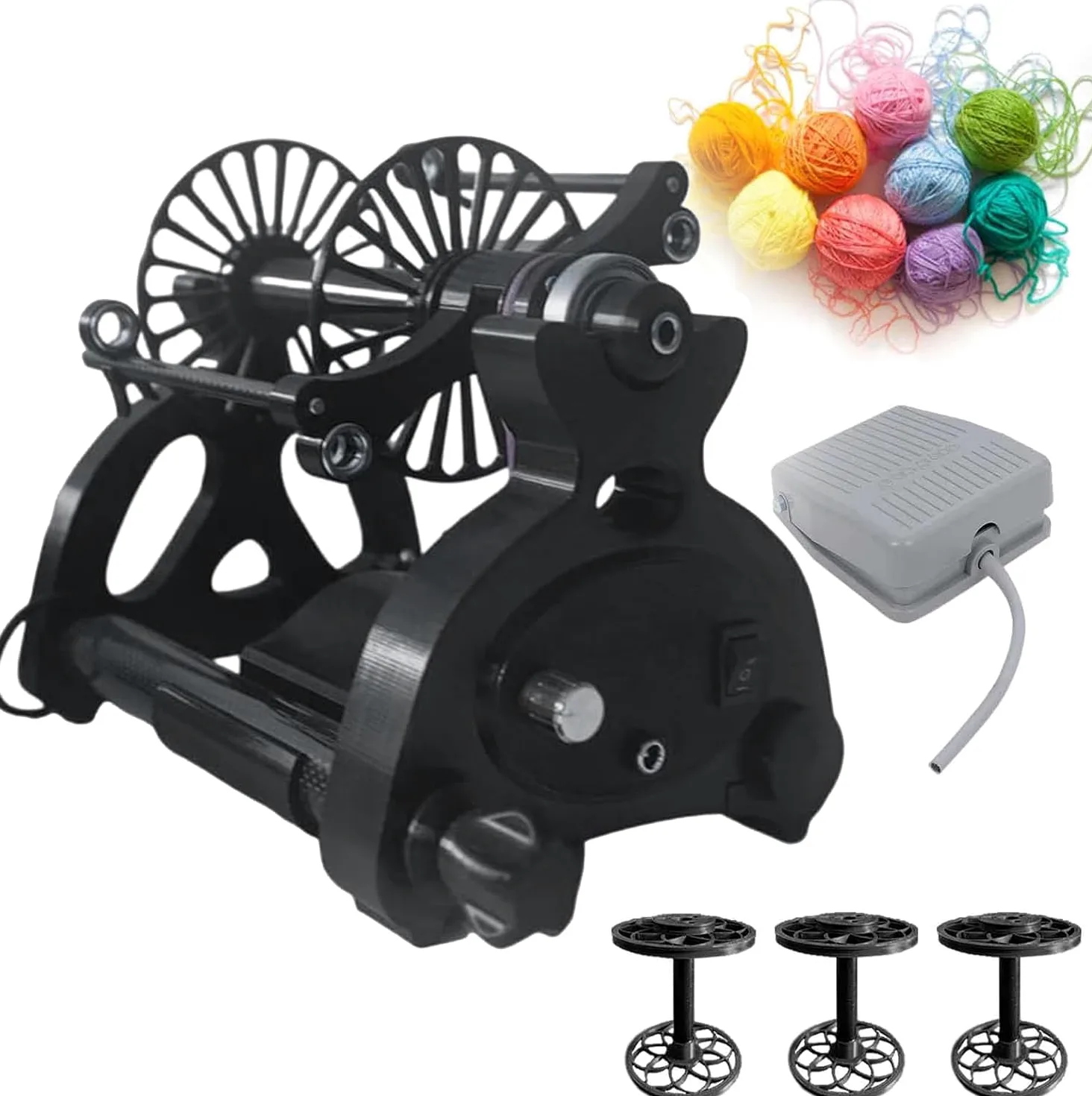 Filatore Elettrico per Filati, Ruota Di Filatura Automatica, Avvolgitore per Palline Di Lana per Filati, Mini Filatore per Lana, Commutazione Avanti E Indietro,Black