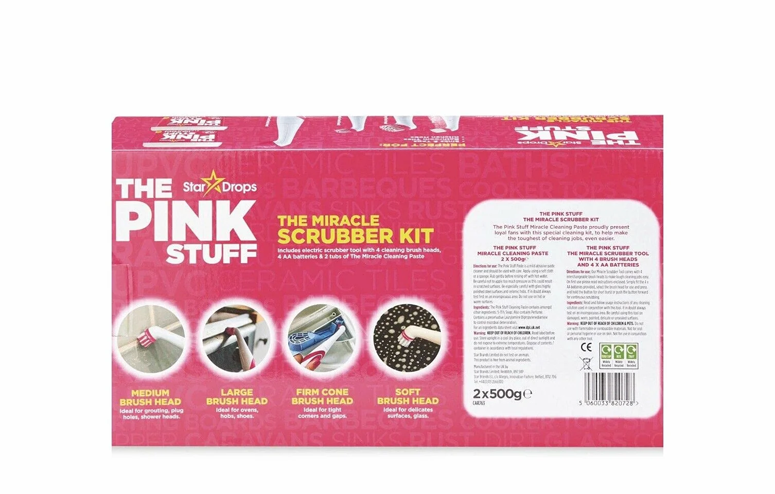 Har London Fashion, Kit per pulizie The Miracle Scrubber, con 2 barattoli di pasta detergente The Pink Stuff Star Drops e spazzola elettrica e 4 testine di pulizia