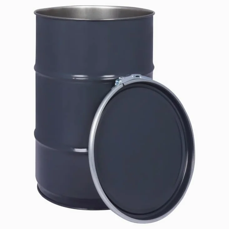 Barilotto in acciaio da 60 litri con coperchio rimovibile – Barilotto per olio in metallo – Adatto per l'aspirazione della polvere ciclonica – Grigio