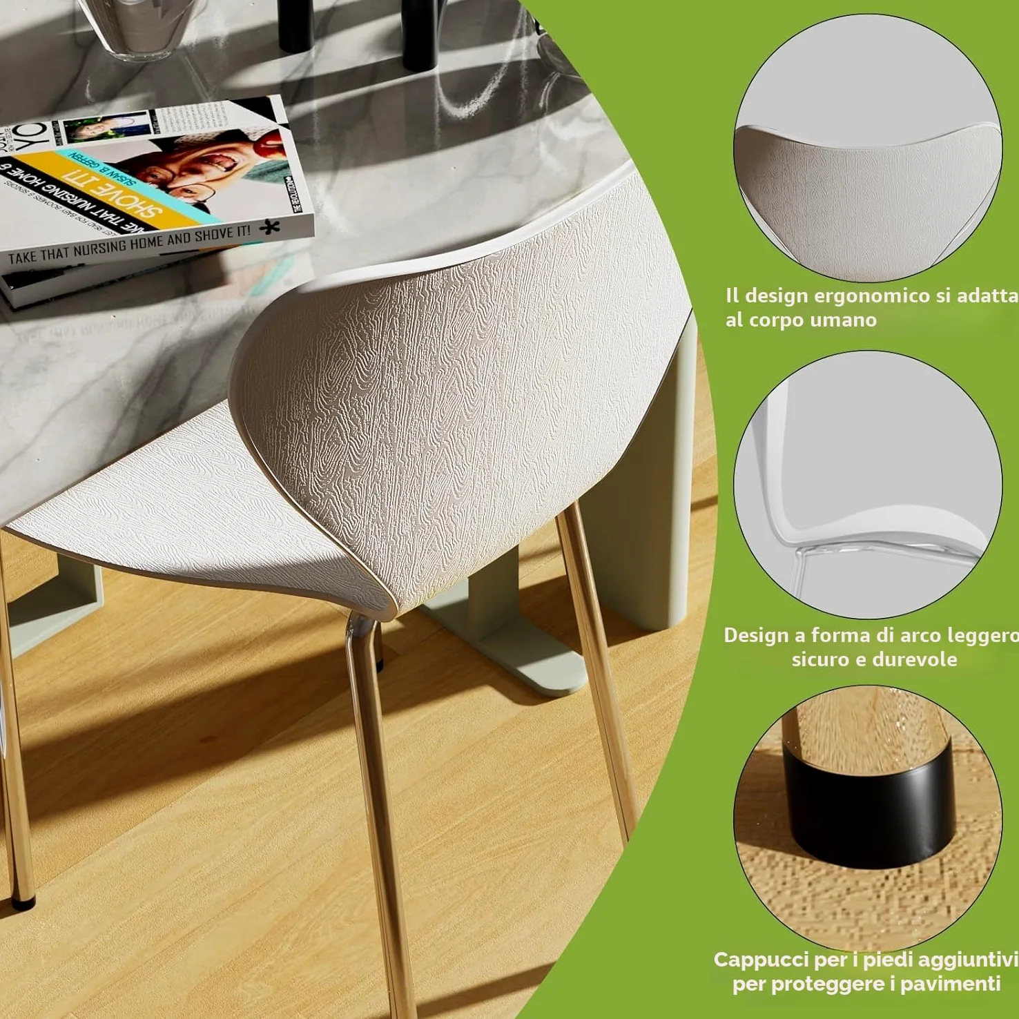 Set di 4 Sedie da Pranzo impilabili Sedia Polipropilene Sedie in Plastica Sedie da cucina adatte per Sala da Pranzo, Cucina, Soggiorno, Giardino, Bianco Blu Verde Rosa