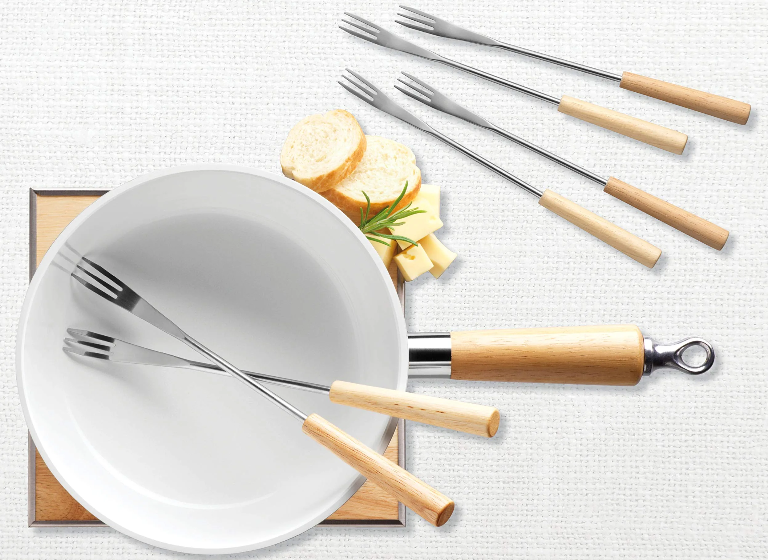 MÄSER 931889 Formaggio per 6 Persone, 9 Pezzi, Set Completo per fonduta Svizzera con pentola Rivestita in Ceramica, in Bella Confezione Regalo, Alluminio Legno Acciaio Inossidabile, Bianco, Marrone