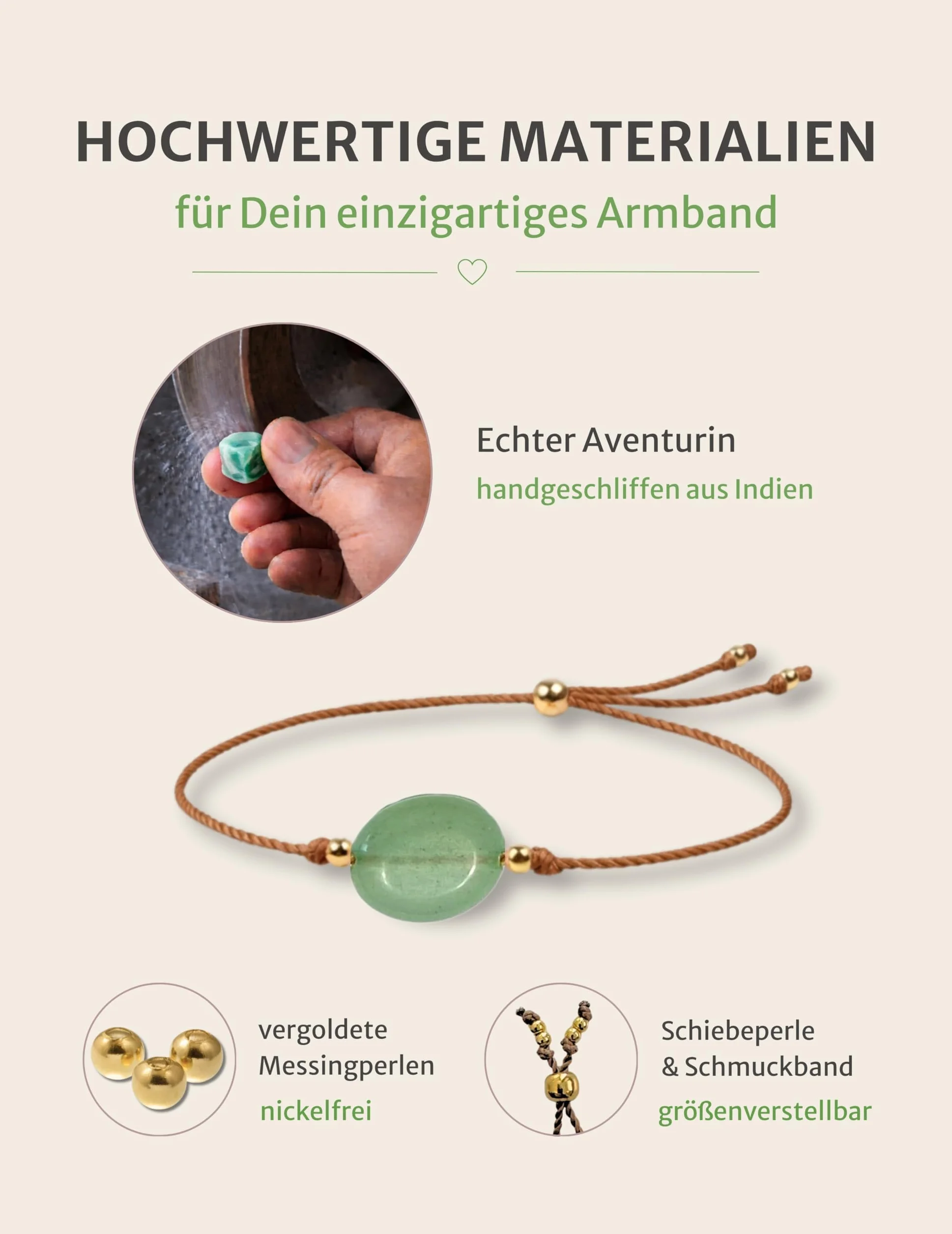 Bracciale avventurina da donna fatto a mano con pietre preziose verdi e perline dorate in confezione regalo