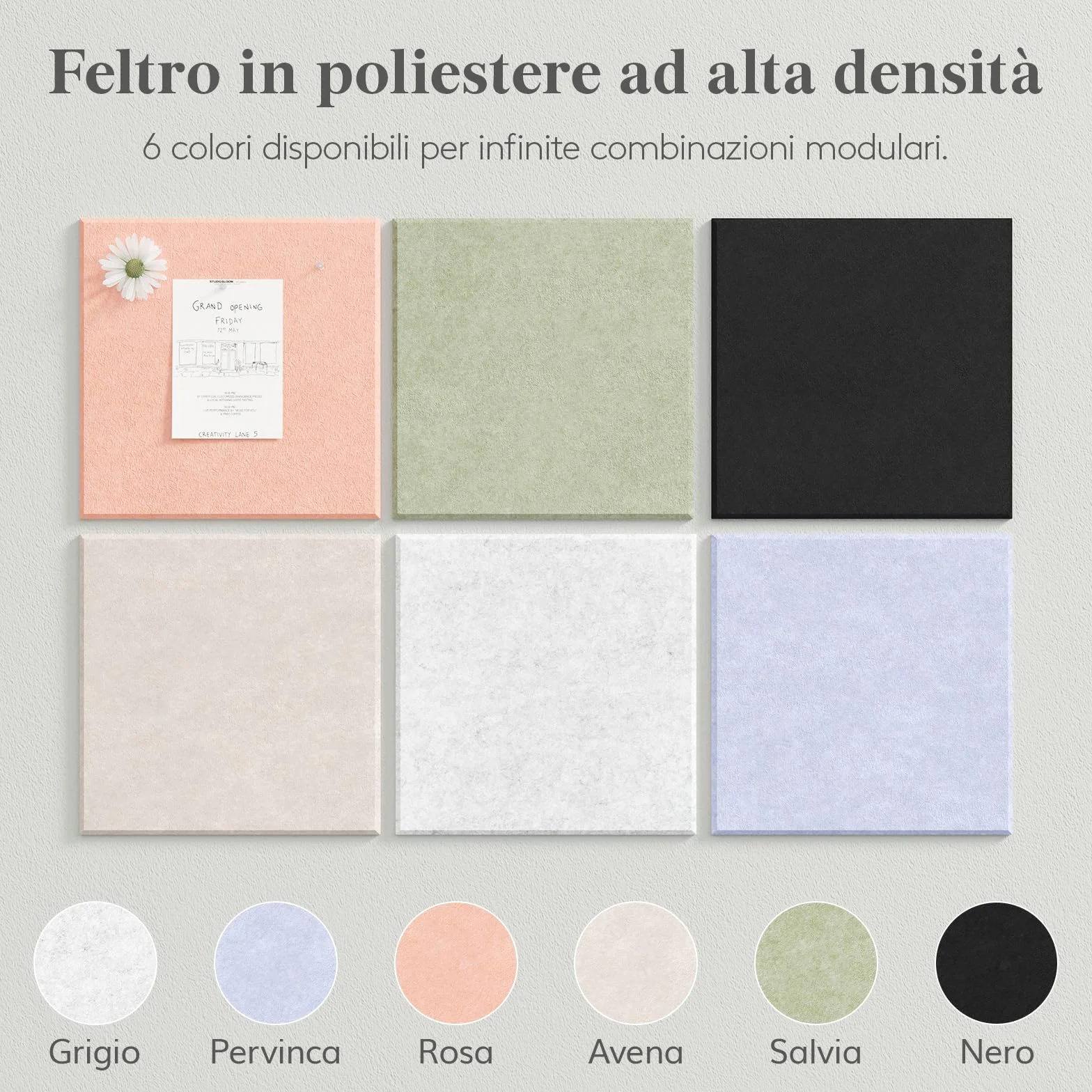 Lifewit Bacheca in feltro adesiva decorativa, Set da 12 Pannelli-120x90 cm, perfetta per appunti e foto in ufficio o casa, 50 puntine incluse, alternativa alla sughero, Beige Avena