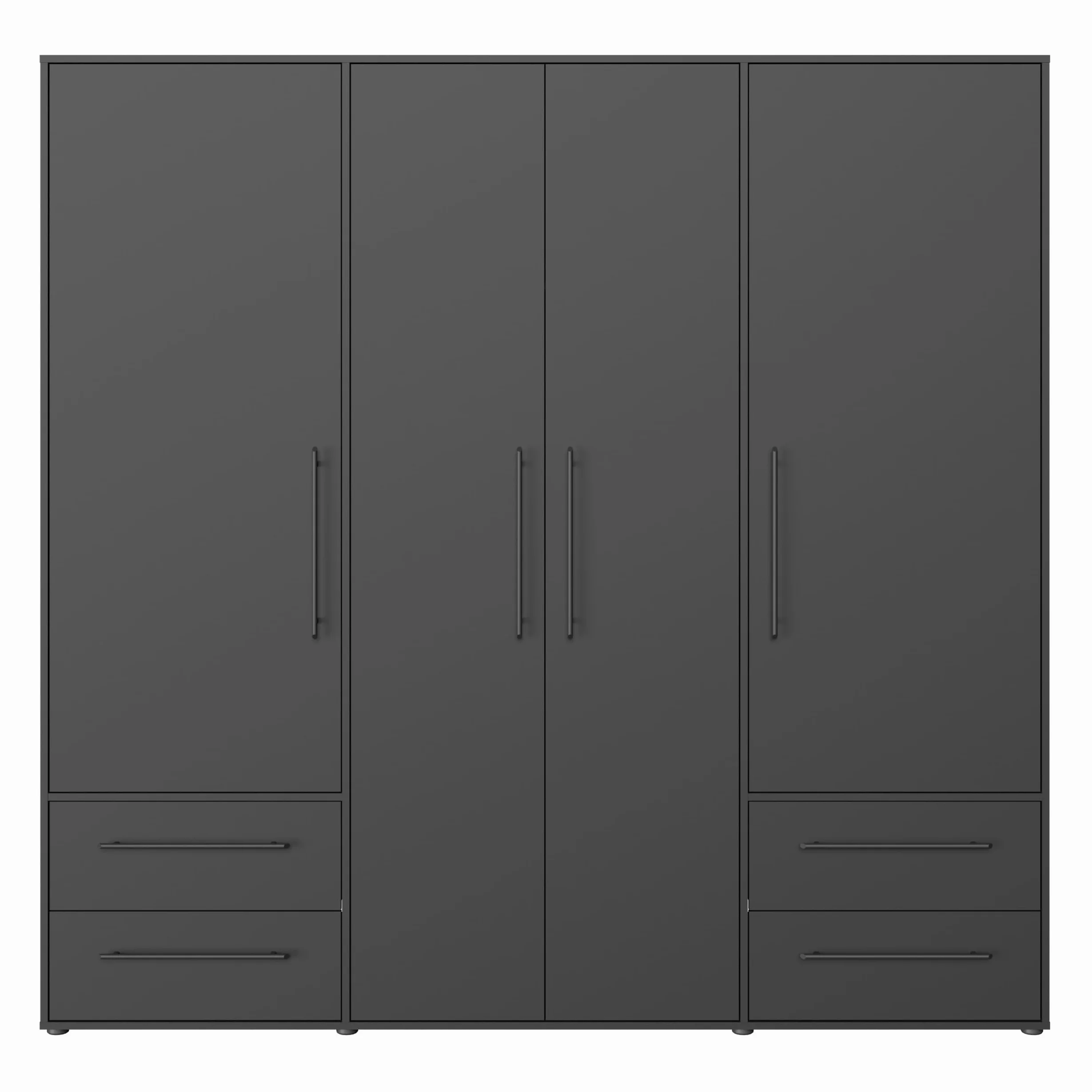 Forte Jupiter 200 210 - Armadio a 4 ante a 4 ante con 4 cassetti, in legno, colore nero opaco, larghezza 205,9 cm, altezza 200,1 cm, profondità 58,8 cm