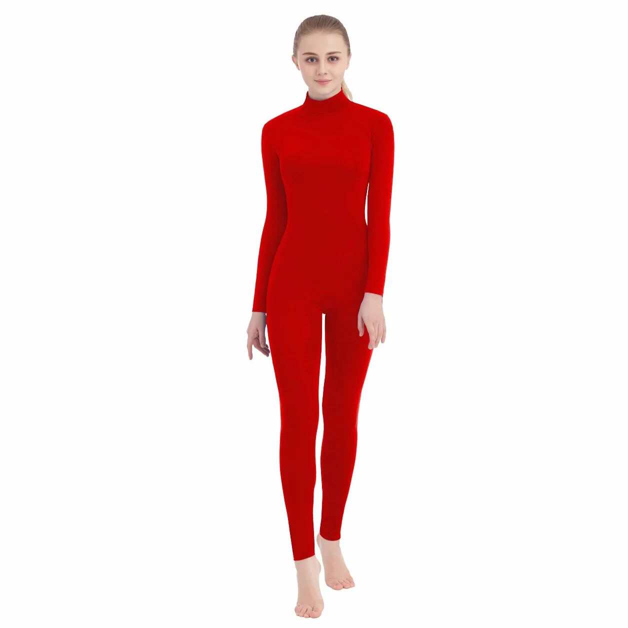 SUPRNOWA Full Body Unitard Turtleneck Spandex Footed Footless Long Sleeve Unisex