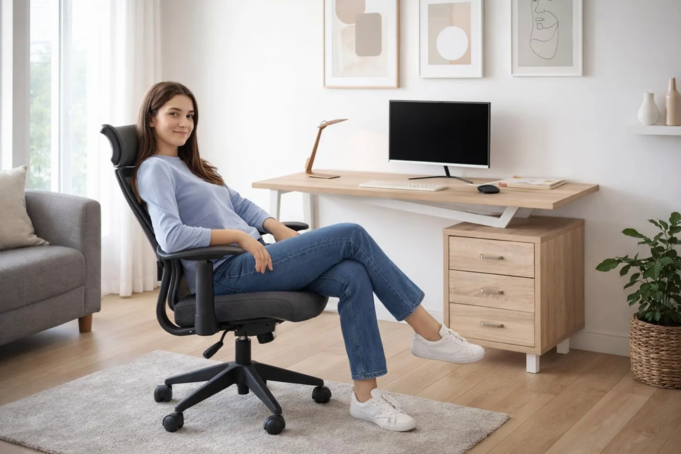 yelloo - Scrivania con Cassetti Salvaspazio, Scrivania Ufficio per Computer, Adatta per Cameretta, Scrivanie dal Design Moderno ed Elegante, Tavolo Ufficio Porta PC (Mod. ELEGANT Quercia)