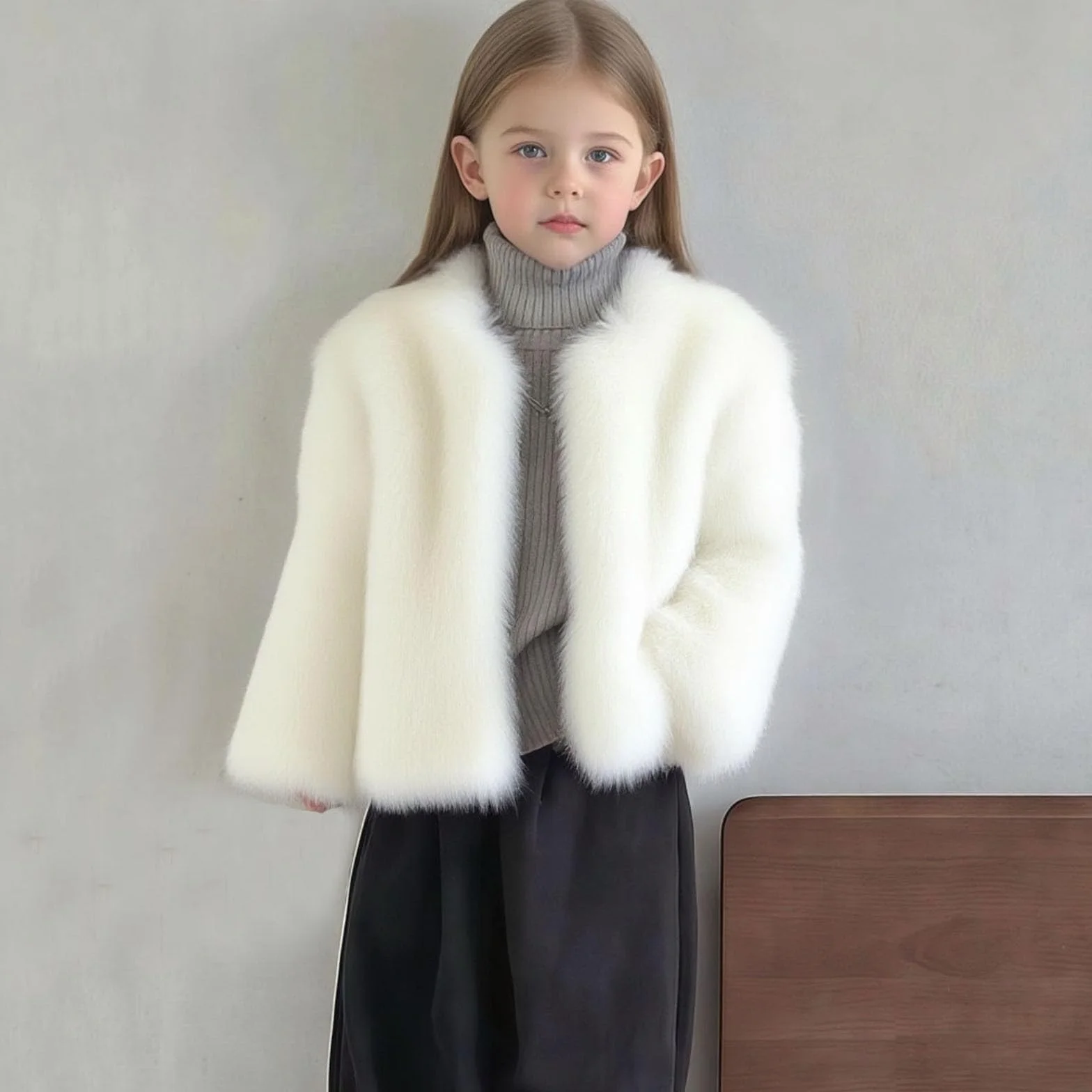 NZYIHAO Giacca invernale da ragazza, per le mezze stagioni, per bambini, a maniche lunghe, in pelliccia sintetica, giacca invernale calda, in peluche, per attività all'aperto