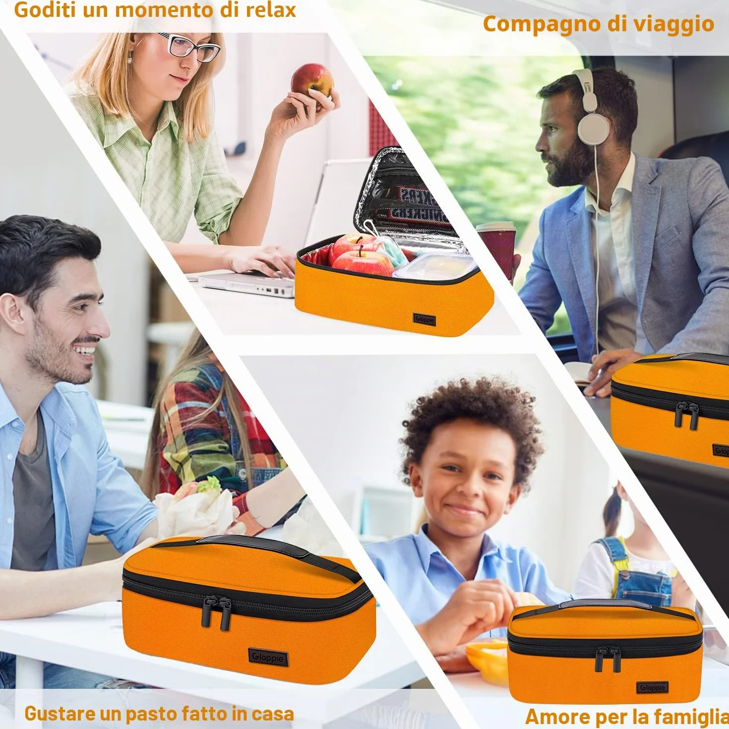 Gloppie - Mini Lunch Box Piccola Borsa per il pranzo per gli uomini Donne - Isolato LunchBox Termico Pranzo Scatole Pranzo Secchio Bento Box contenitori per alimenti Riutilizzabili Panini Box,Arancia