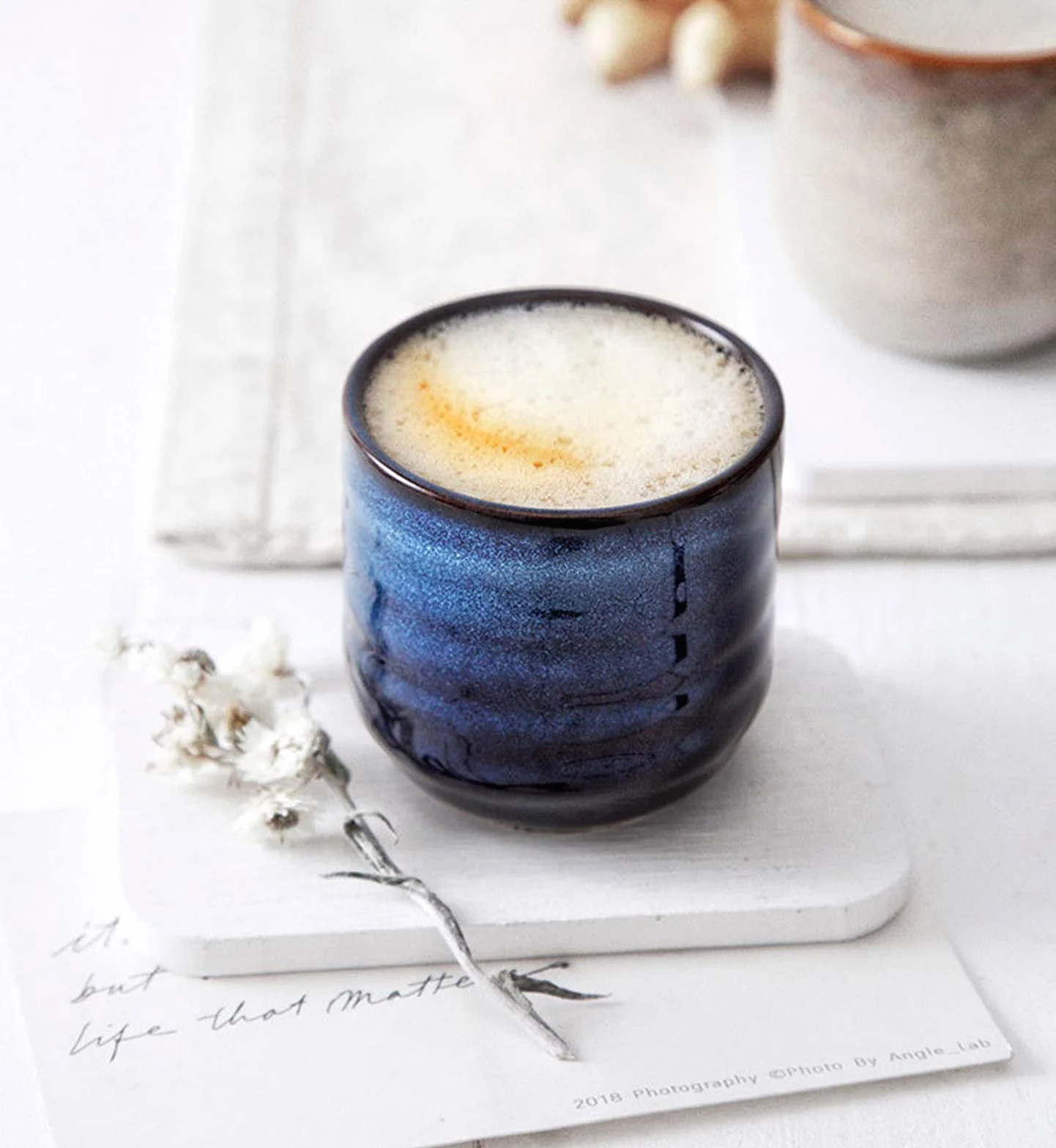 Ceramiczny zestaw do herbaty w stylu japońskim, 4 filiżanki (niebieski)