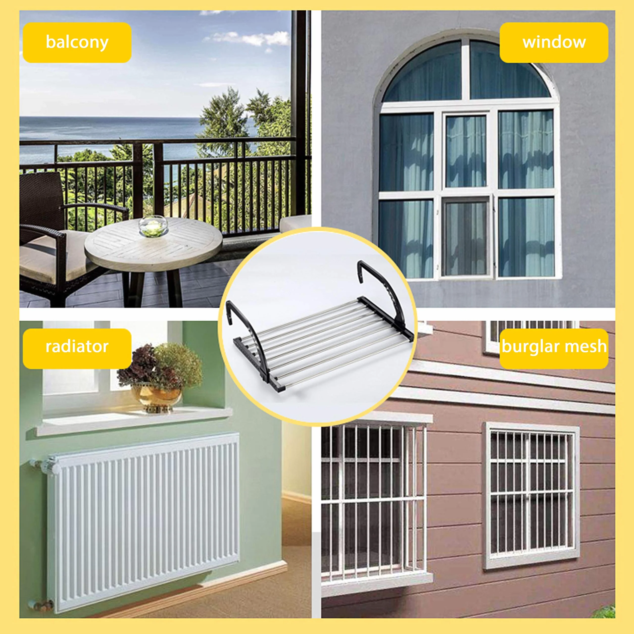 ANEWSIR Stendino da Balcone e Termosifone in Acciaio Inox, Appendibile e Estensibile (51-95 cm), con Stendibiancheria da Parete e Stendino Antivento per Calzini Incluso