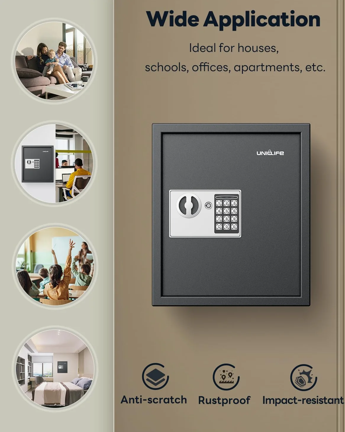 Uniclife Armadietto portachiavi a 70 posizioni con combinazione e serratura a chiave, montaggio a parete, per chiavi di sicurezza, organizer per chiavi digitale nero con tastiera, ripiani regolabili