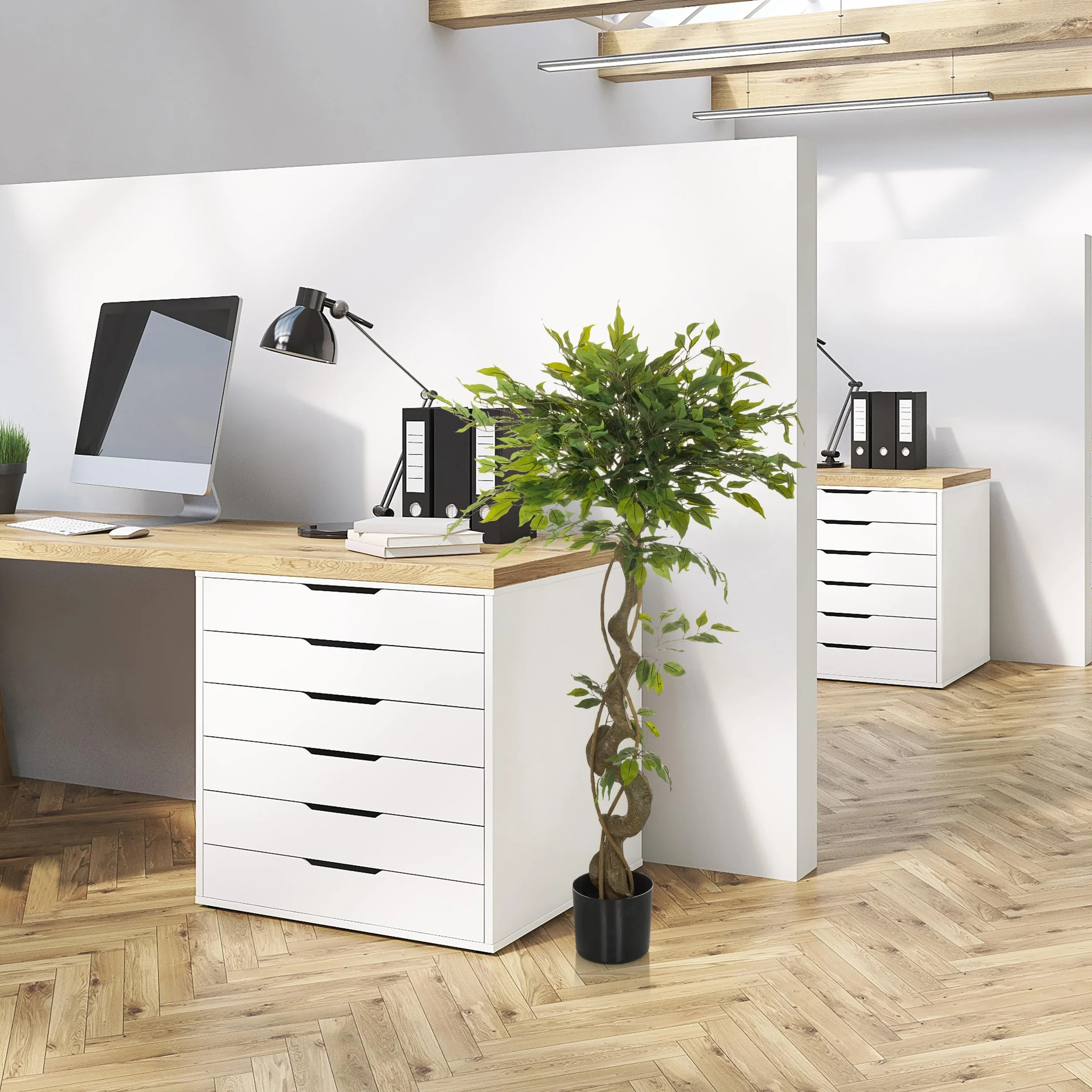 HJH Office Pianta artificiale FICUS I Pianta artificiale decorativa 120 cm, fico di betulla, albero artificiale di facile manutenzione, verde 871057