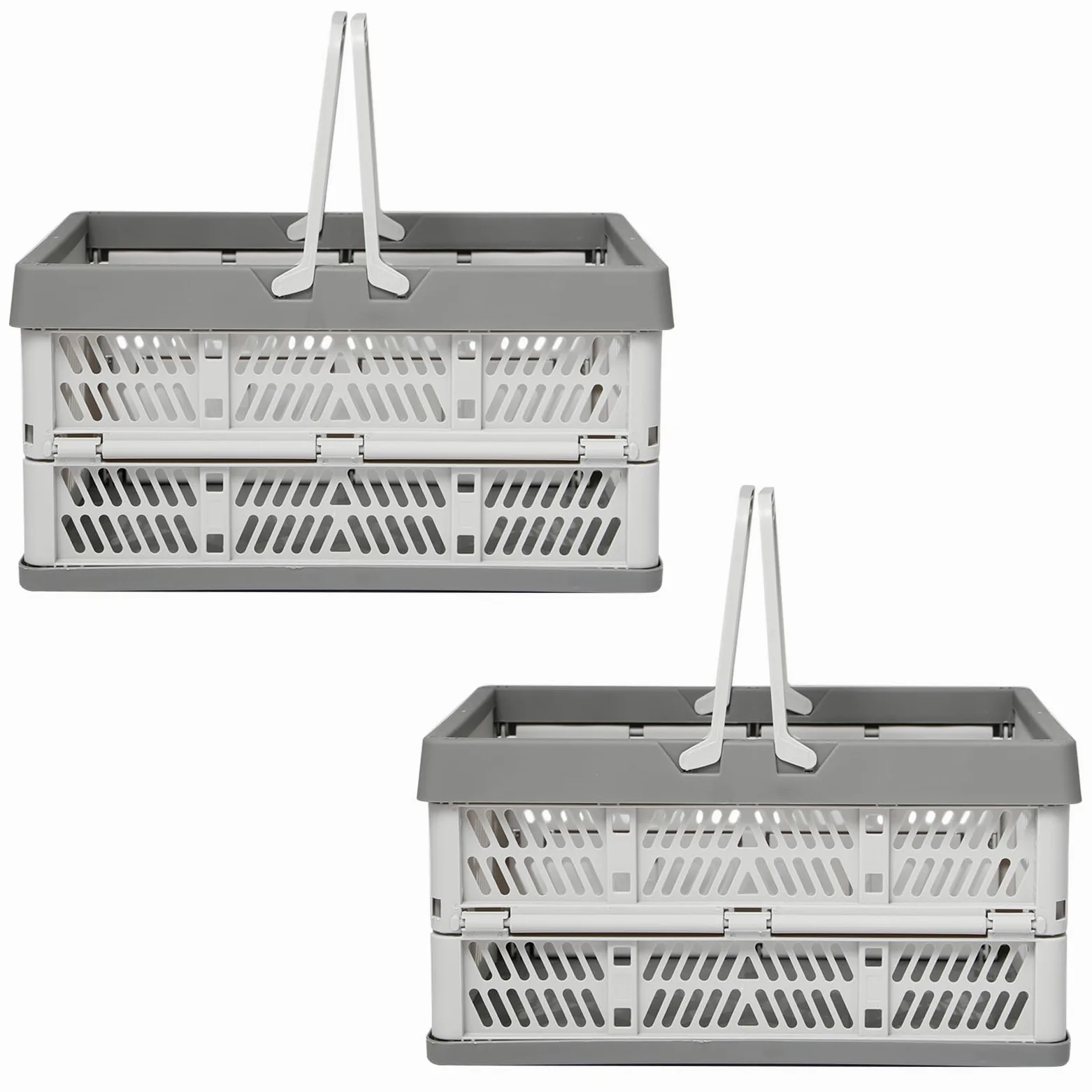 2 Pezzi Cassetta Portaoggetti Pieghevole con Manico (38x25x20cm) | per Cucina Bagno Ufficio Campeggio Viaggi Picnic, Cestino per la Spesa Pieghevole, Scatola Portaoggetti Pieghevole