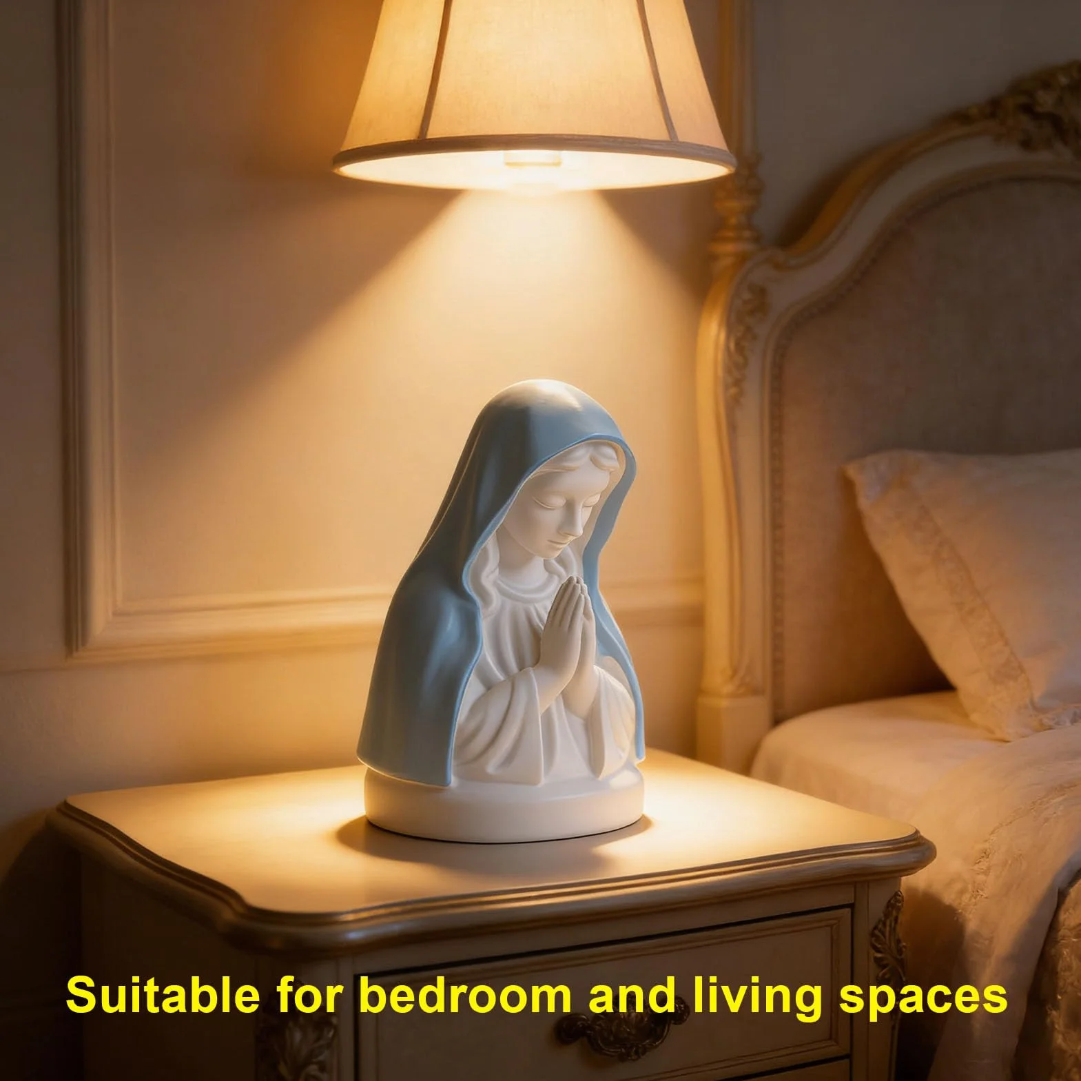 Mumusuki Statua della Vergine Maria con Luce Notturna, Elegante Lampada da Statua Religiosa Lampada da Scrivania Decorativa in Resina per la Decorazione del Soggiorno della Camera da