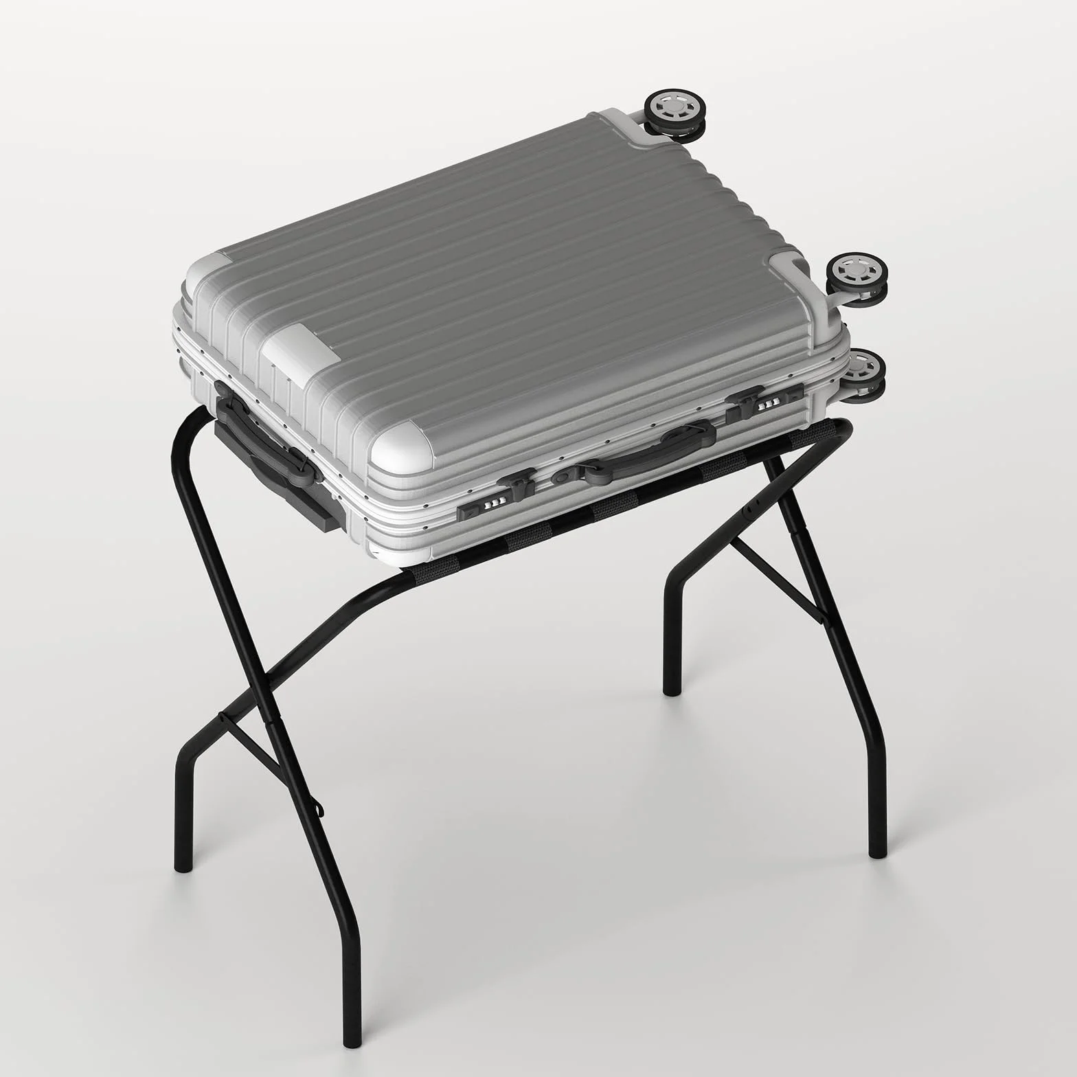 Portavaligie Pieghevole in Ferro 2 Pezzi 64x38x56 cm Nero per Hotel e Viaggi