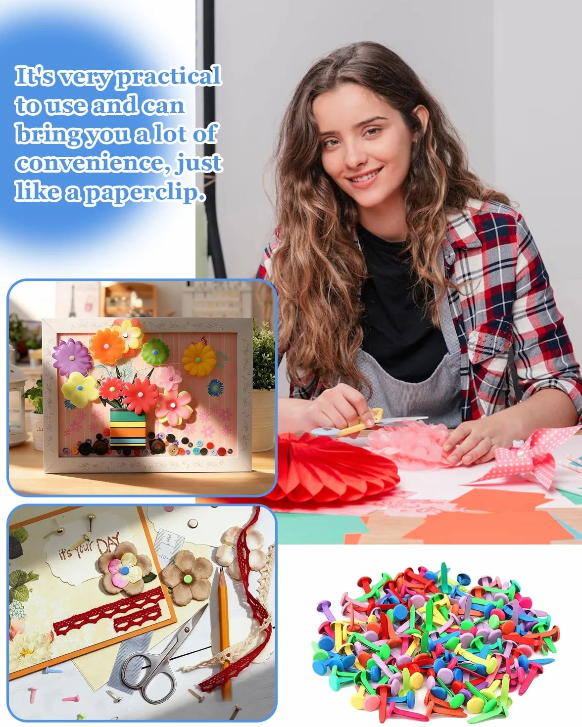 Fermacampioni Piccoli Mini Scrapbooking Brads Colorati Metallo 100 Pezzi per Fabbricazione Artigianale