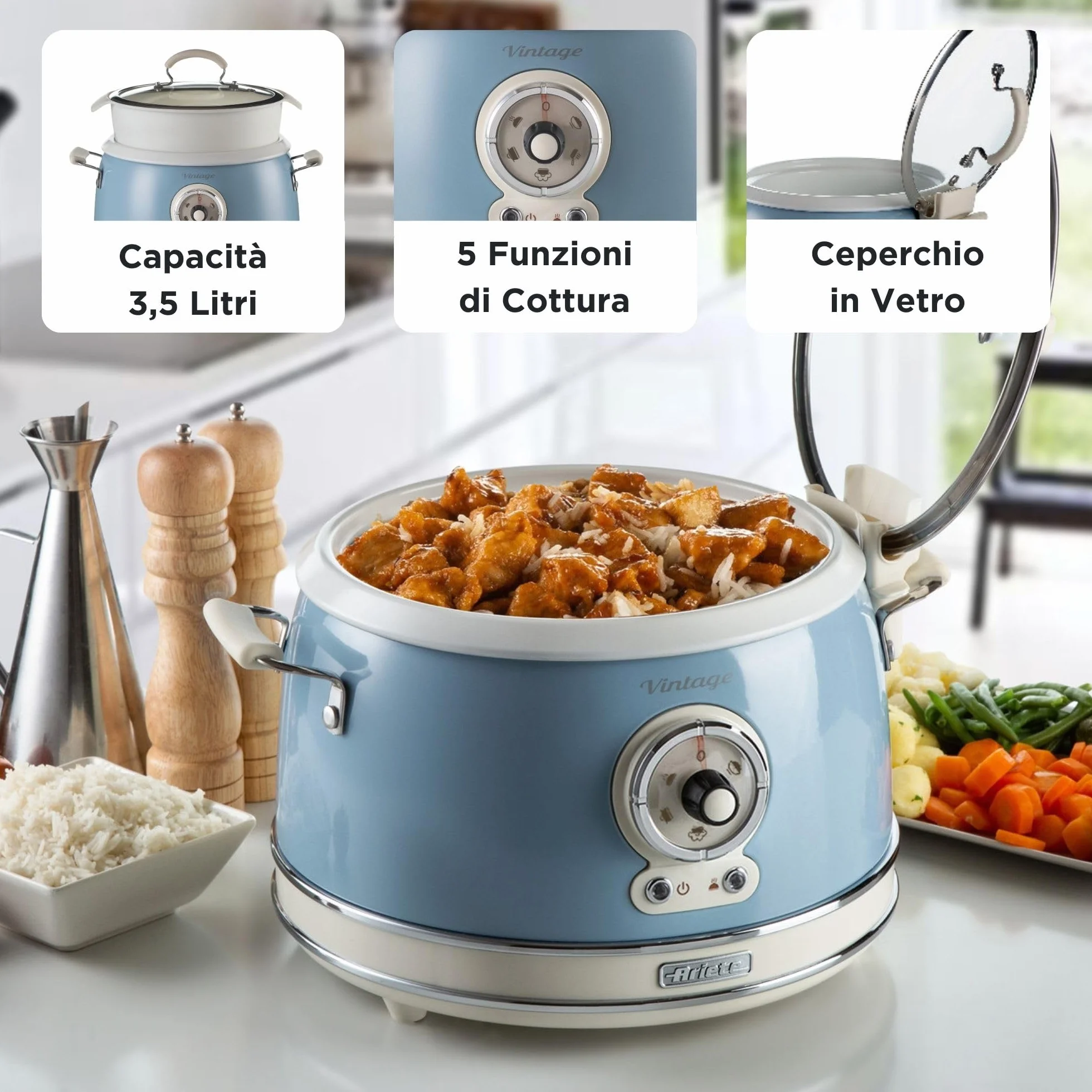 Ariete 2904 Rice Cooker Multicooker 3.5L 700W Celeste